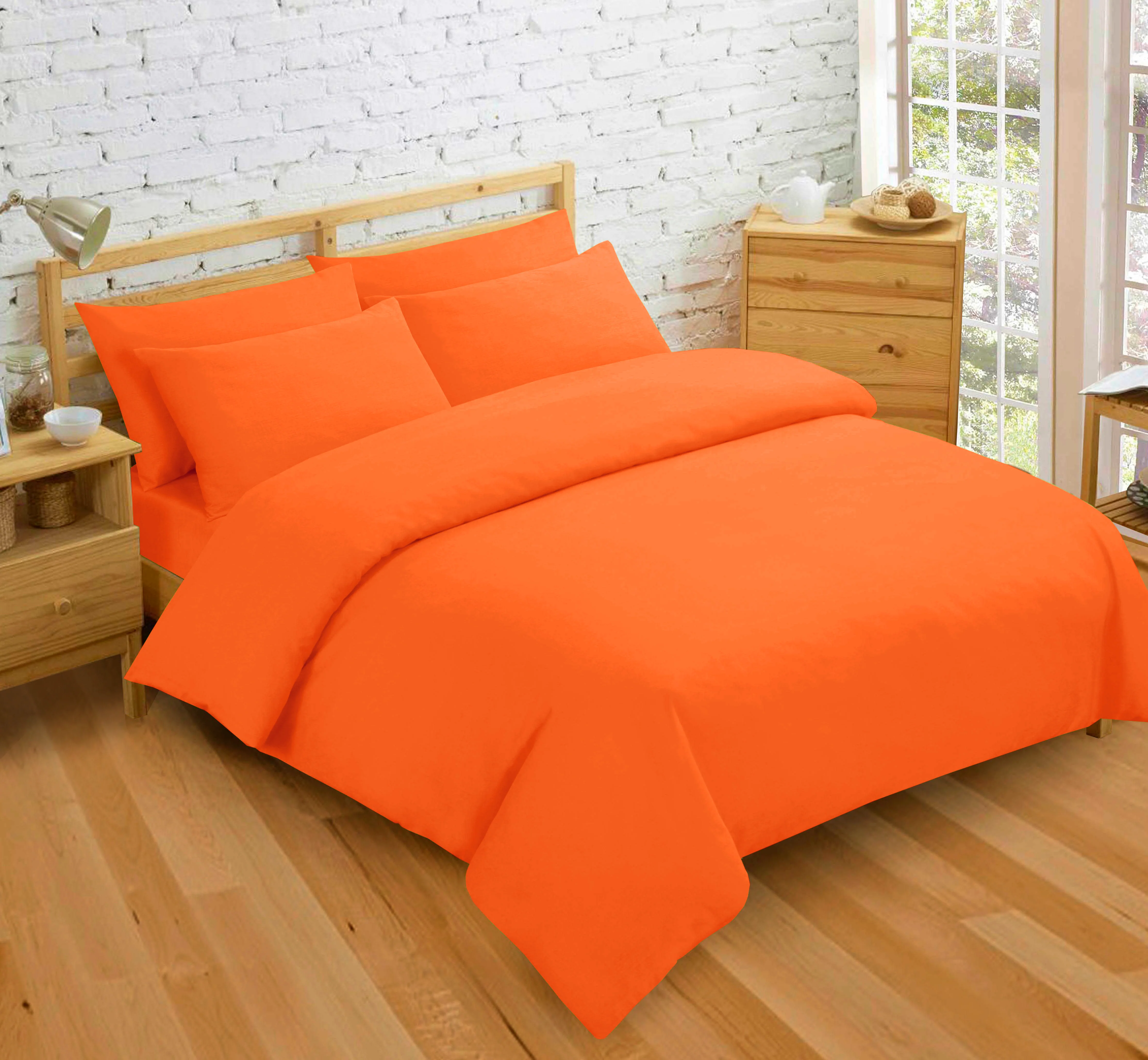 Velosso Plain Dyed Orange Duvet Cover & Pillowcase Set