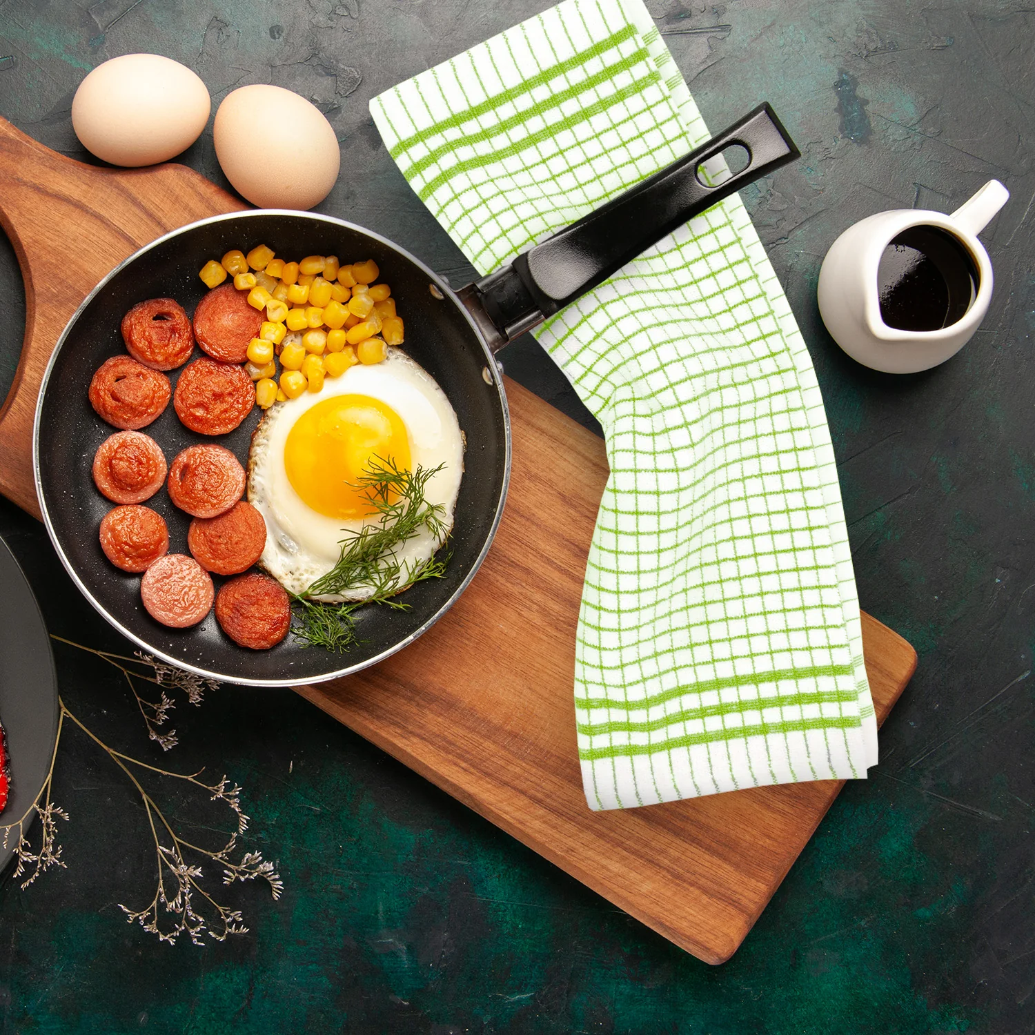 Shaws Large Woven Lime Checked Tea Towel - Image 4