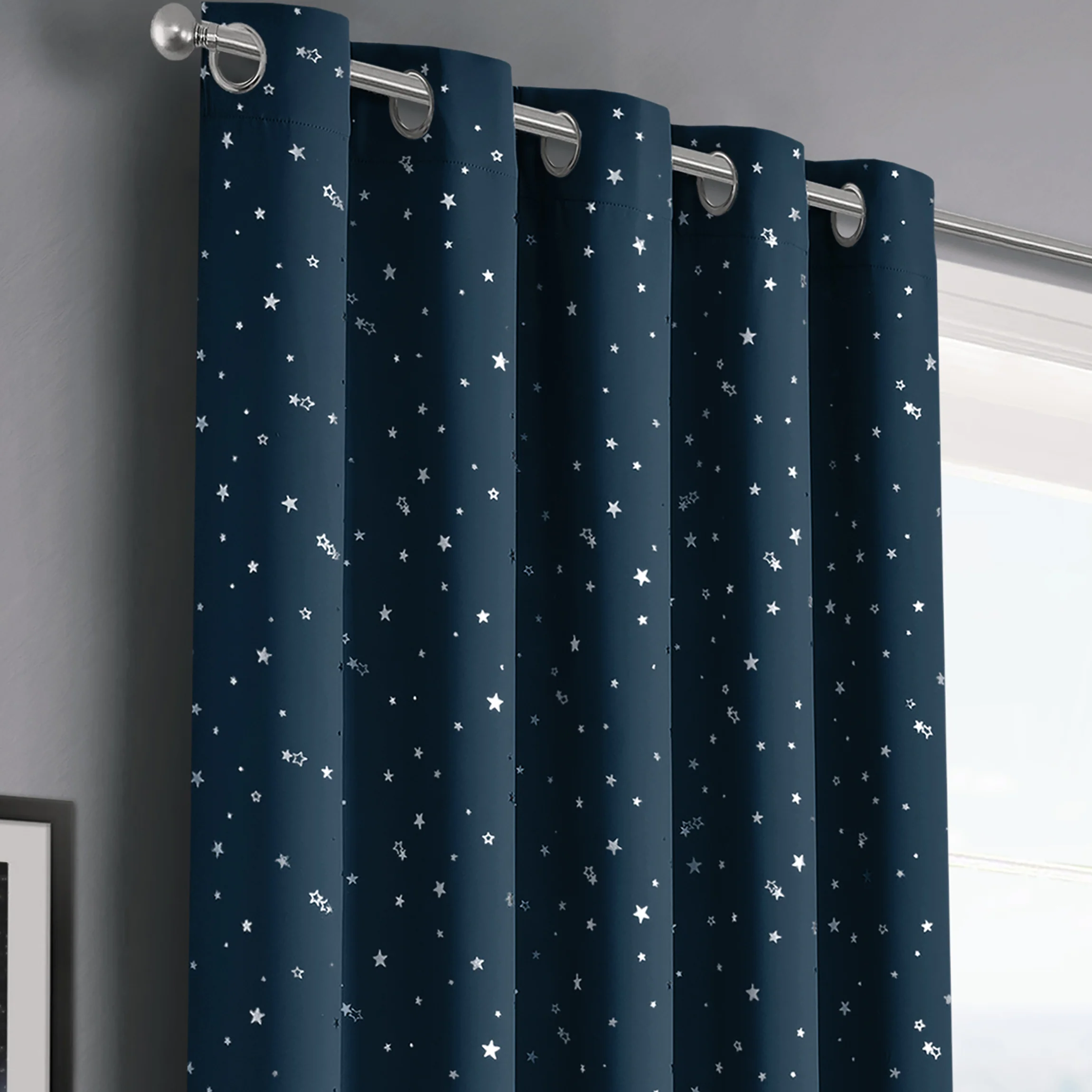 Velosso Stars Navy Thermal Blackout Ready Made Eyelet Curtains