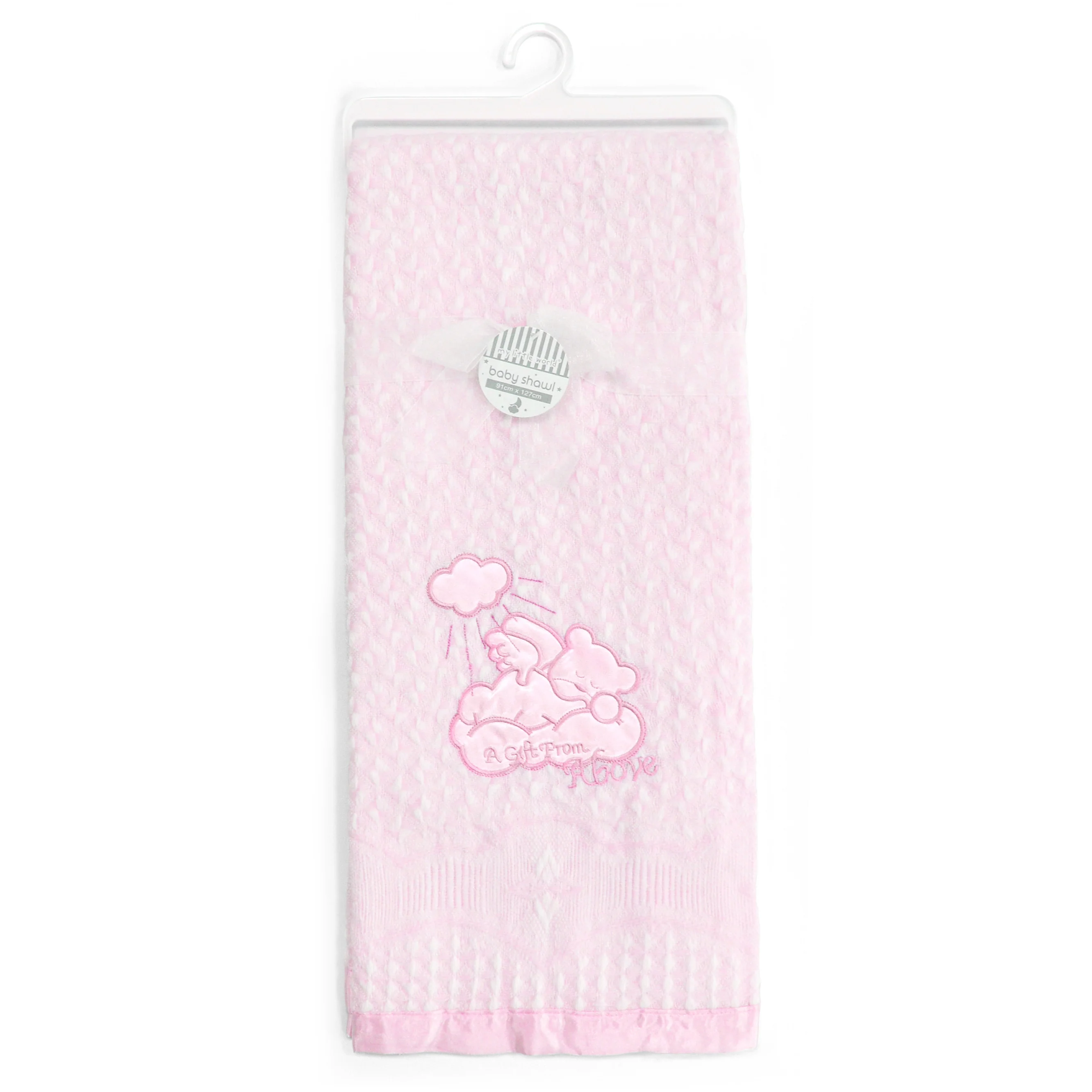 My Little World Pink Teddy Bear Embroidered Baby Shawl