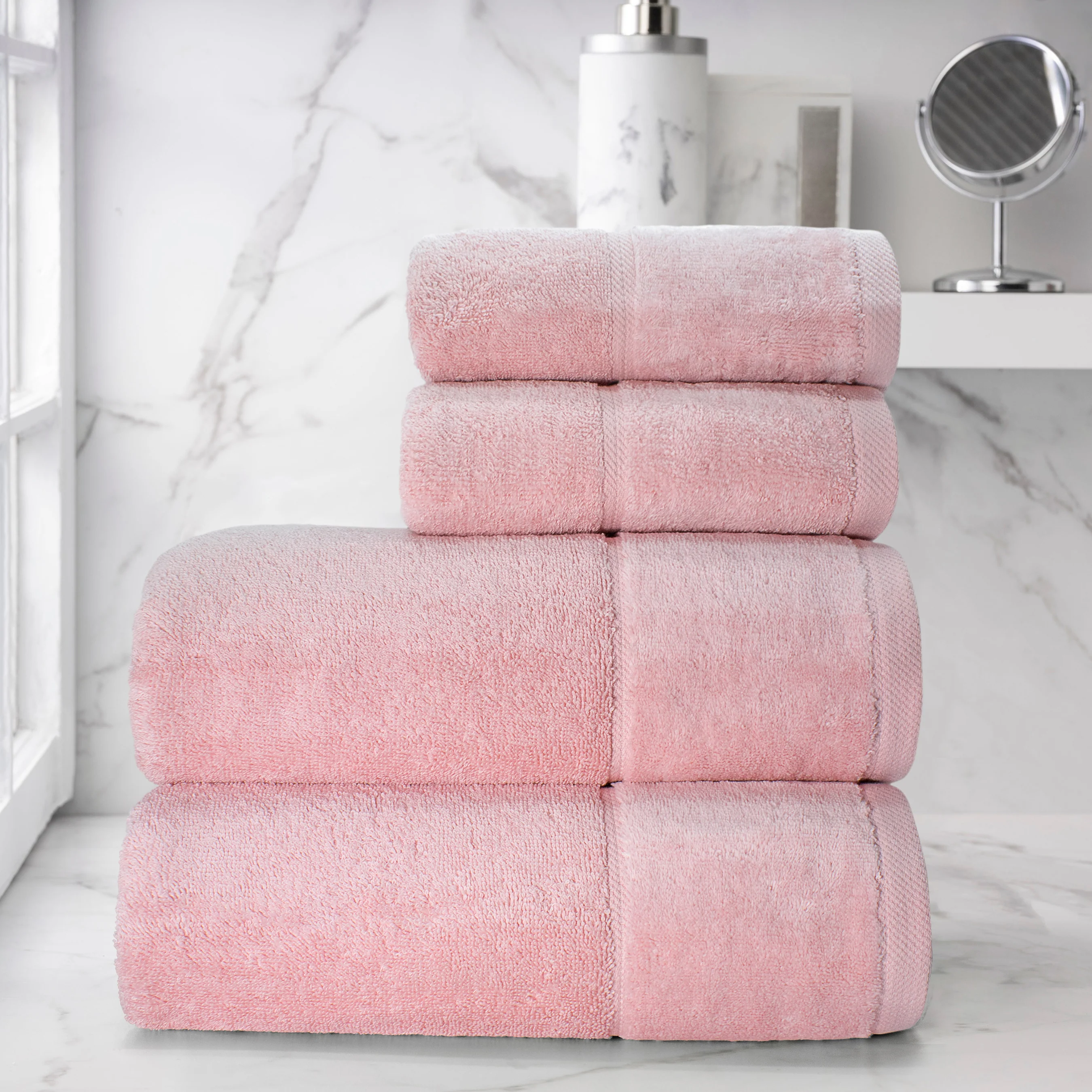 Velosso Plush Velour Blush Pink 4 Piece Bath Towel Bale Set