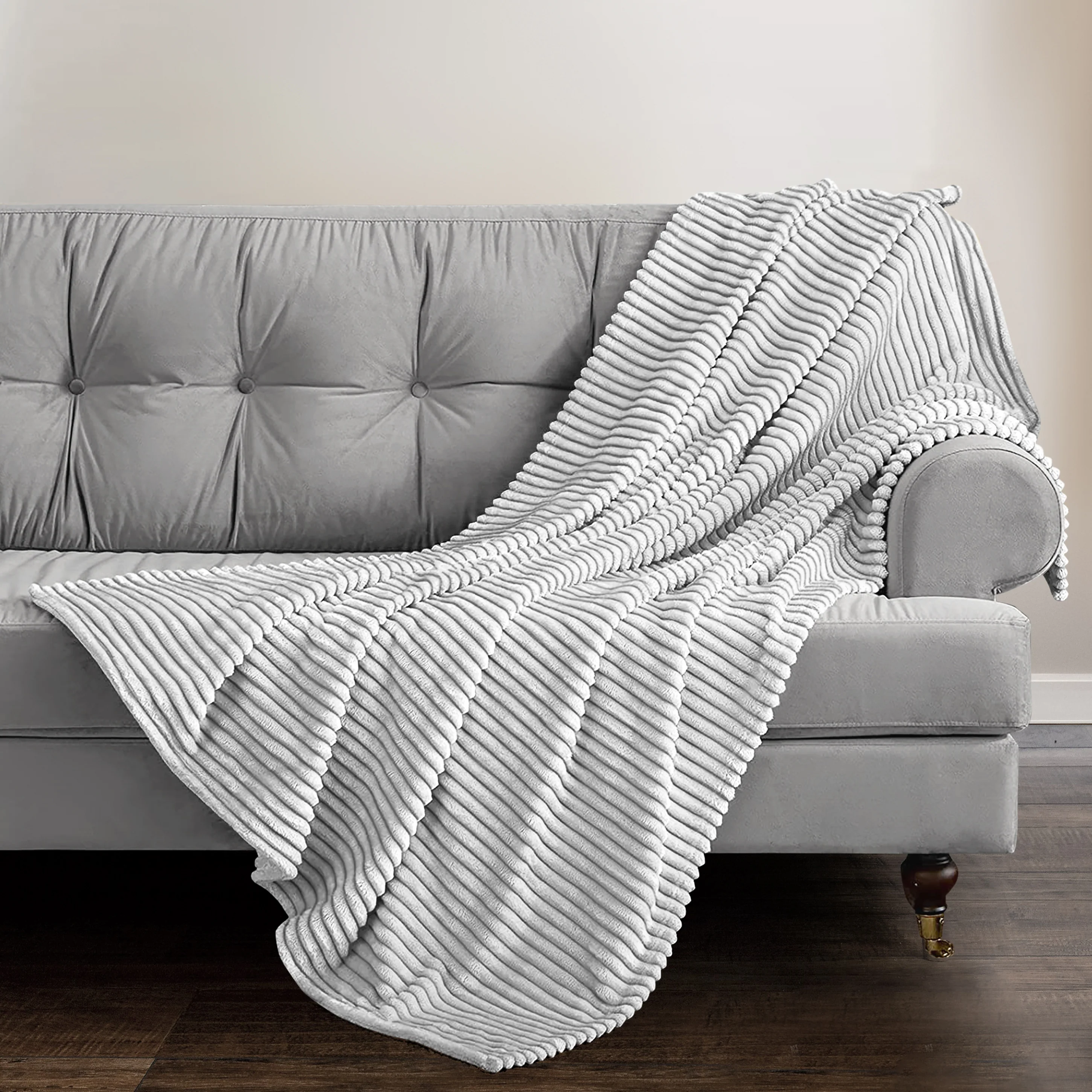 Velosso Corduroy Plush Printed Charcoal Blanket - Image 2