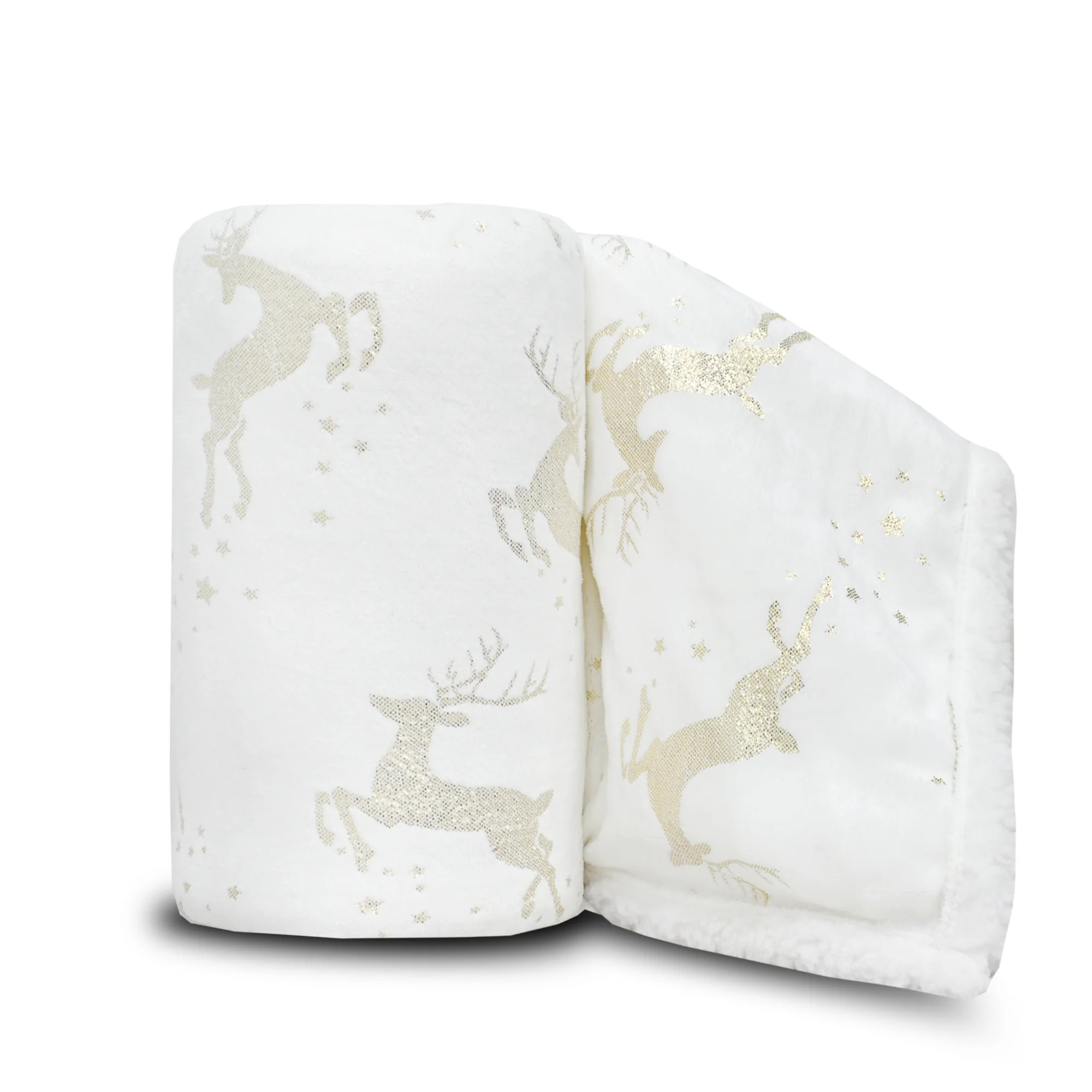 Velosso Dancing Stag Shimmering Velvet Sherpa Blanket - White - Image 4