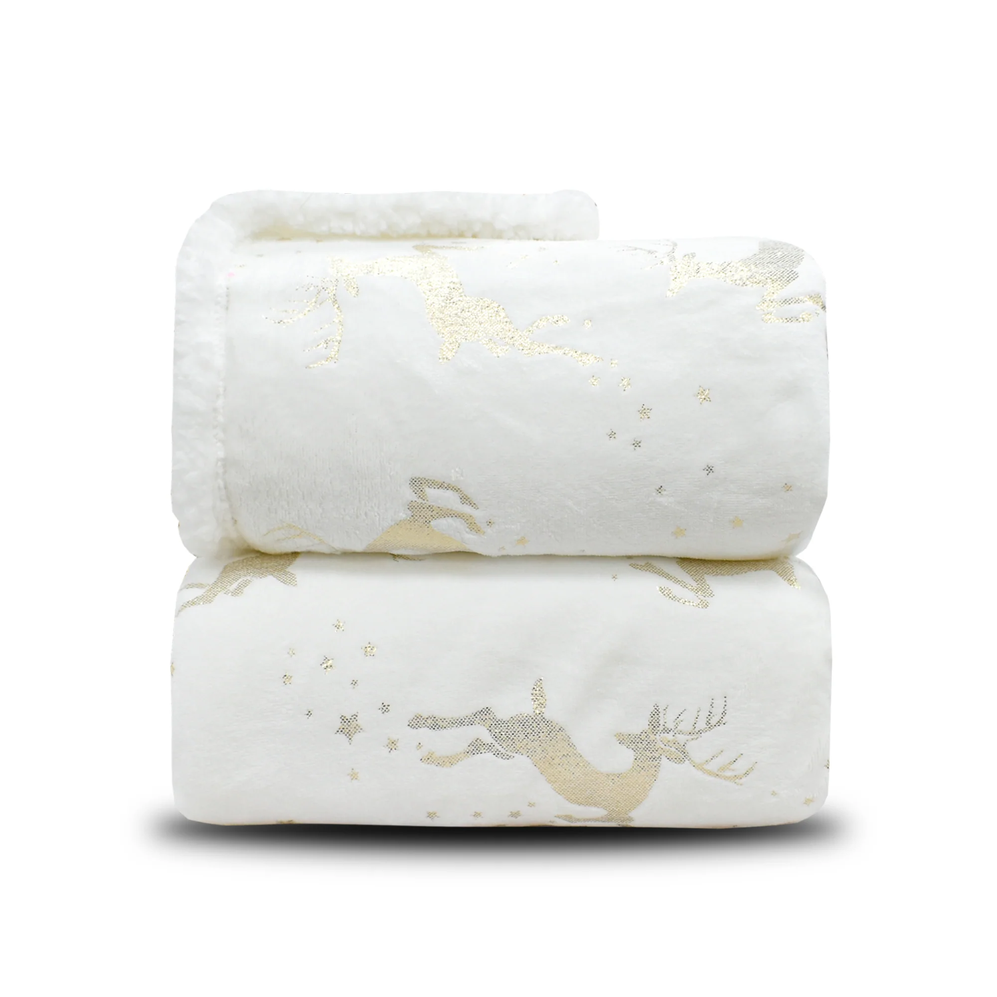 Velosso Dancing Stag Shimmering Velvet Sherpa Blanket - White - Image 5