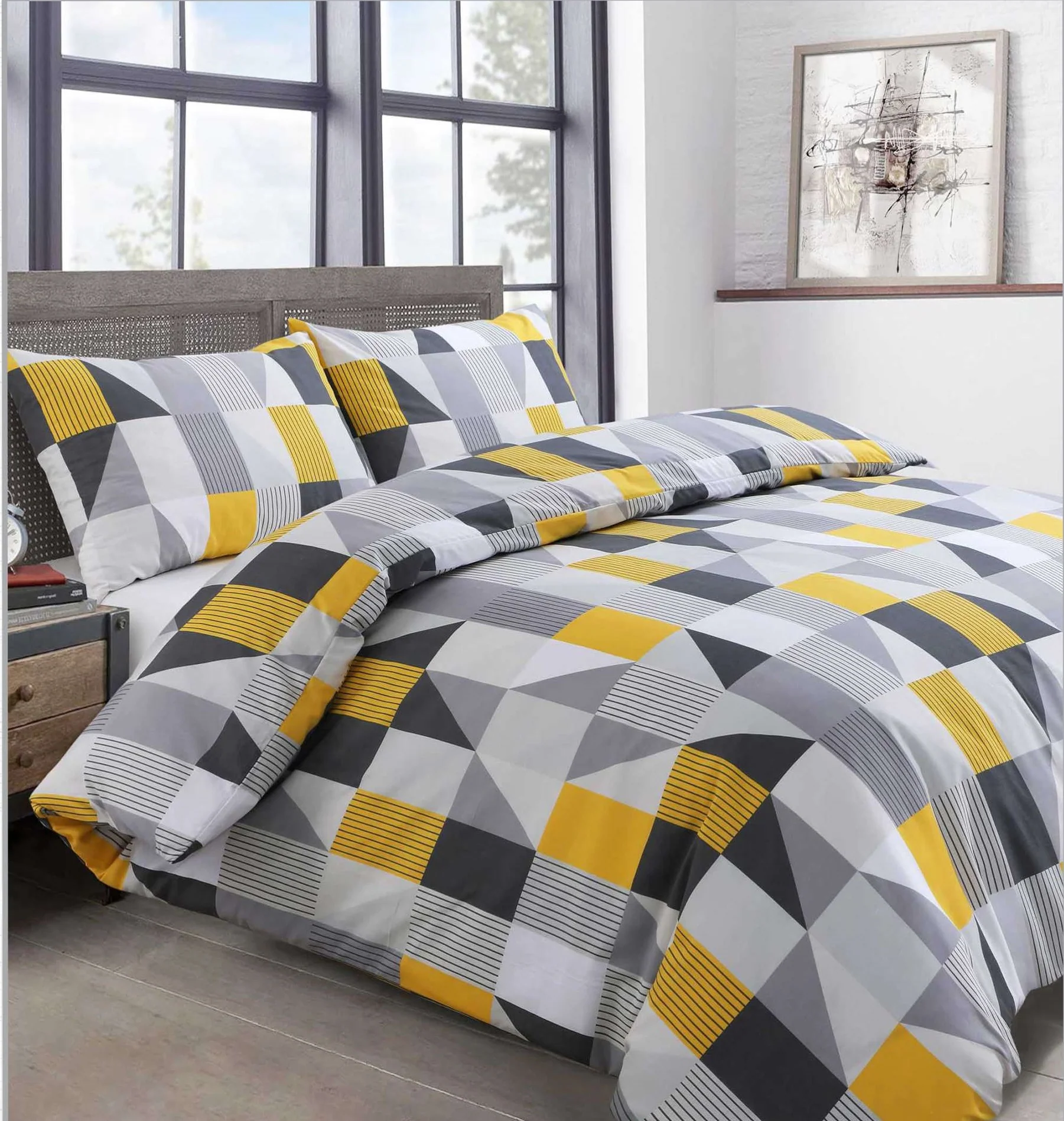 Velosso Geometric Jazz Ochre Duvet Cover & Pillowcase Set