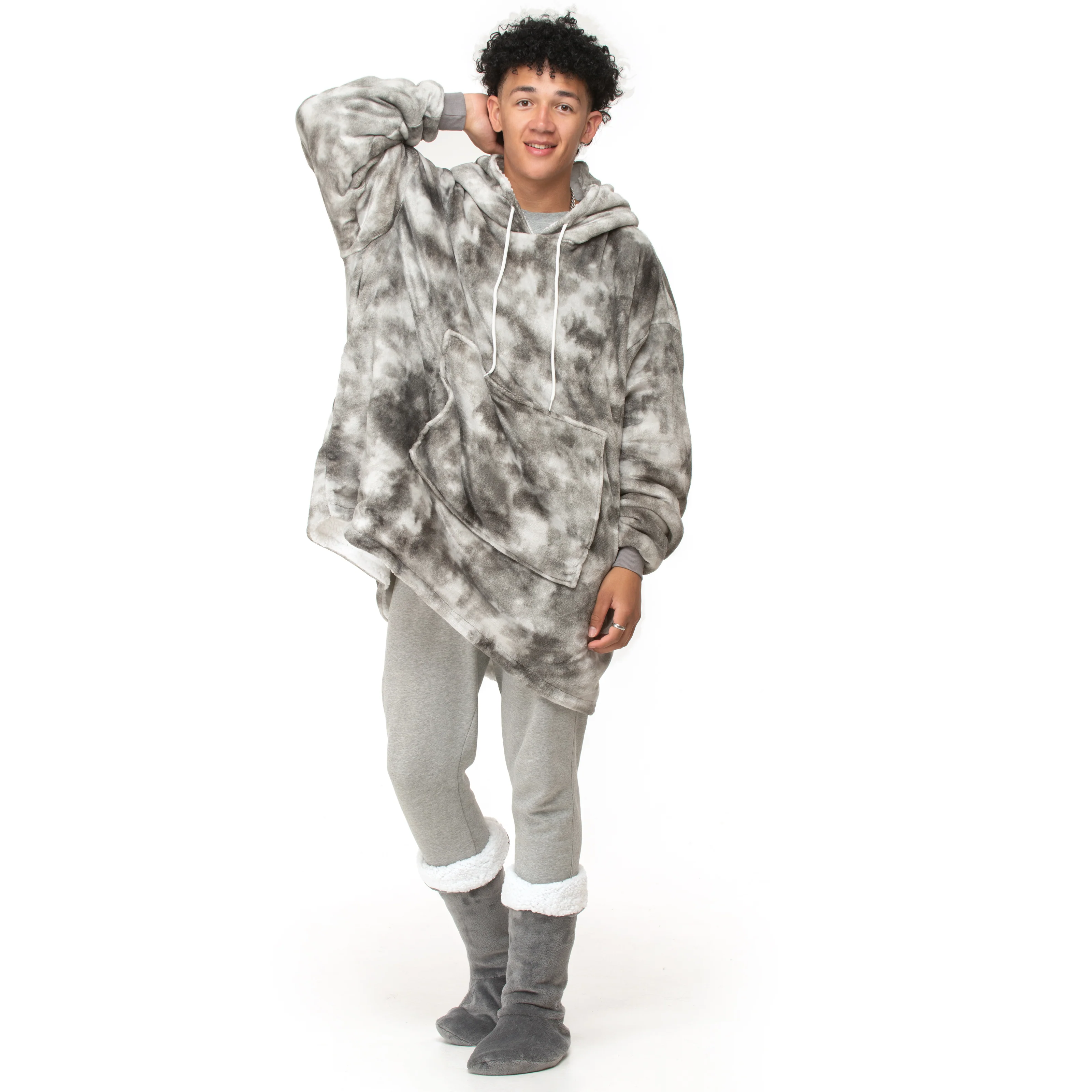 Velosso Grey Tye Dye Oversized Hoodie