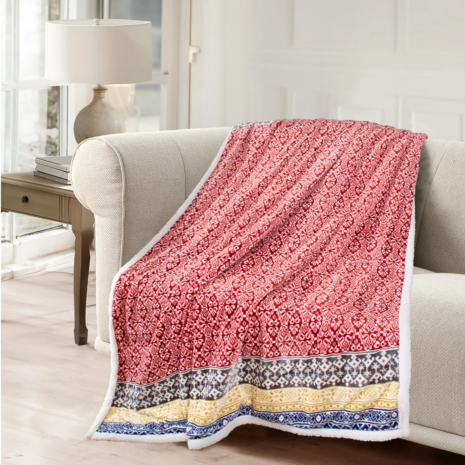 Velosso Luxury Aztec Sherpa Reverse Throw - Red - Image 2