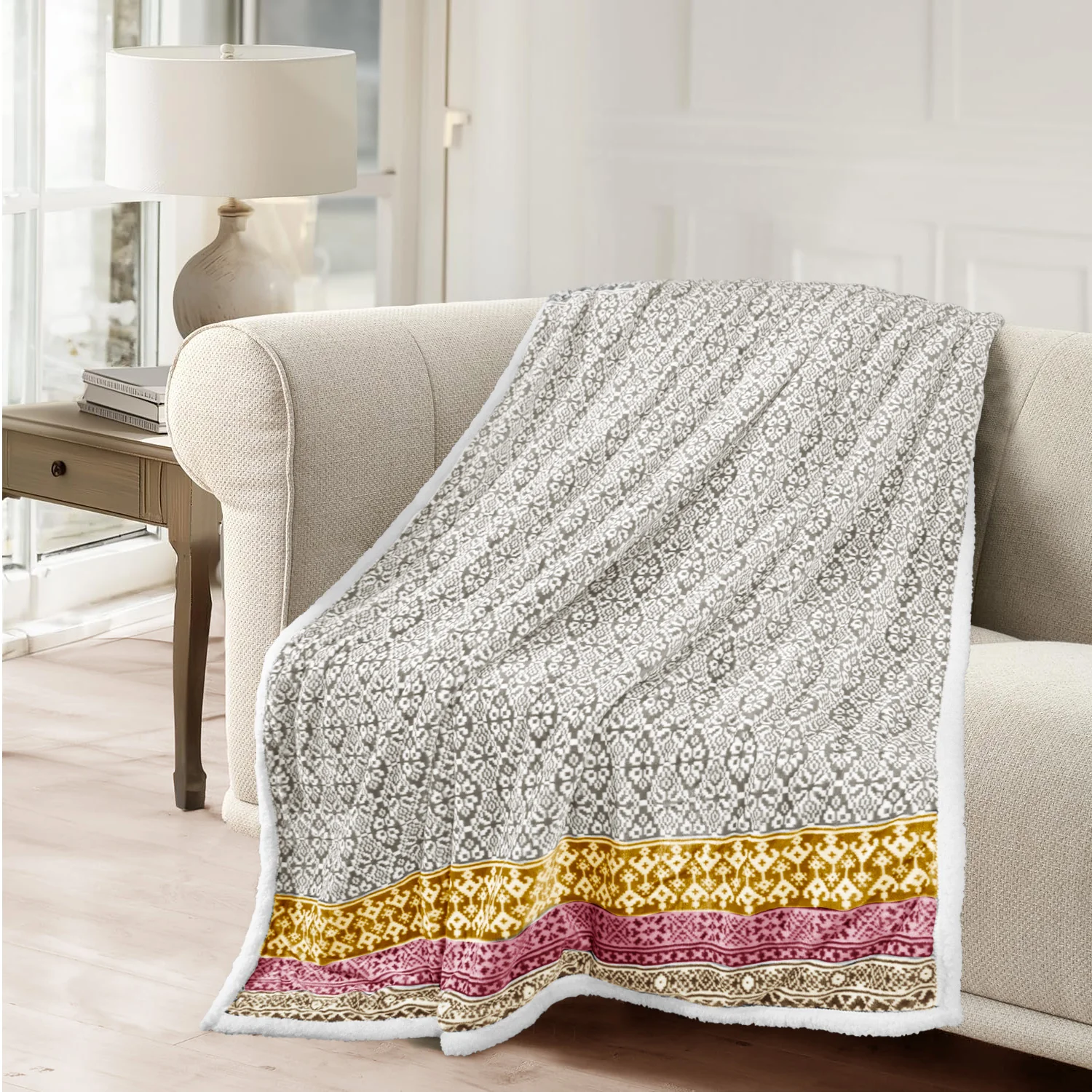 Velosso Luxury Aztec Sherpa Reverse Throw - Grey - Image 3