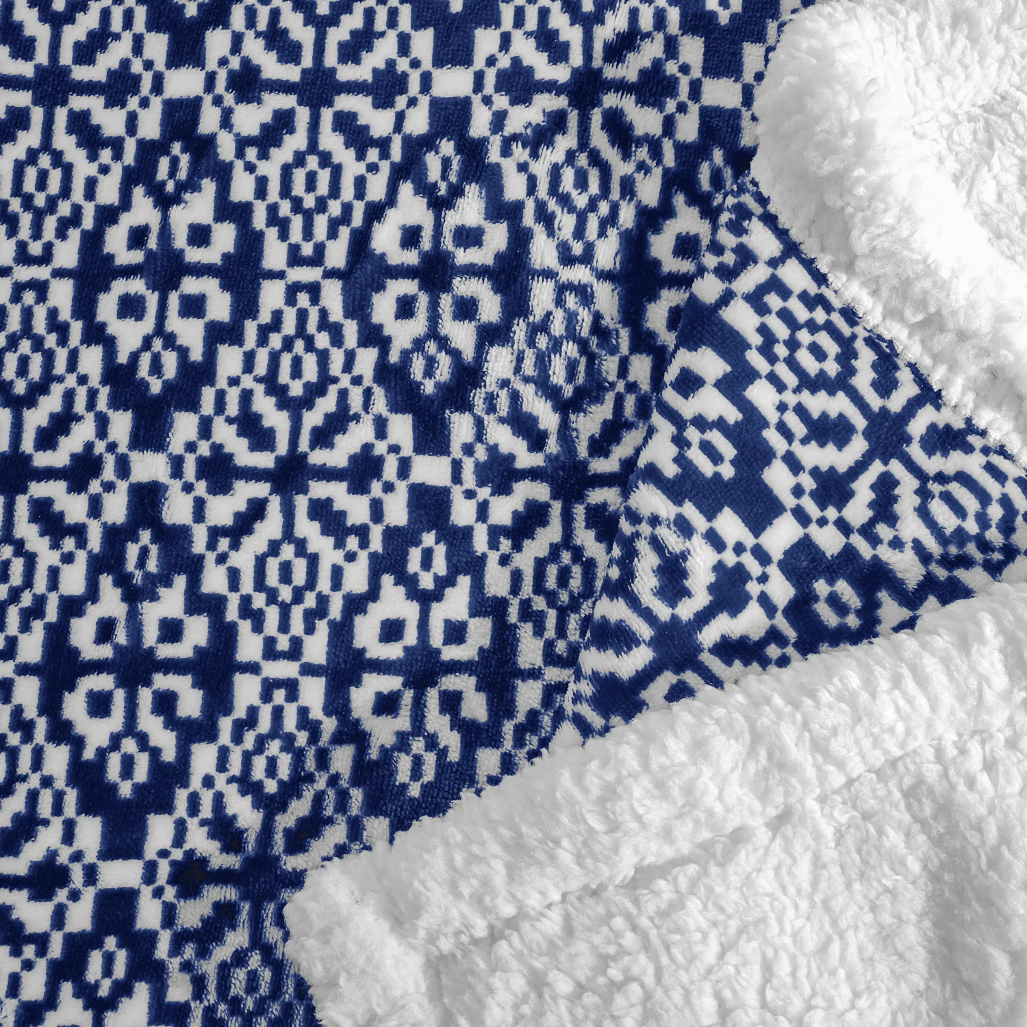 Velosso Luxury Aztec Sherpa Reverse Throw - Navy - Image 3