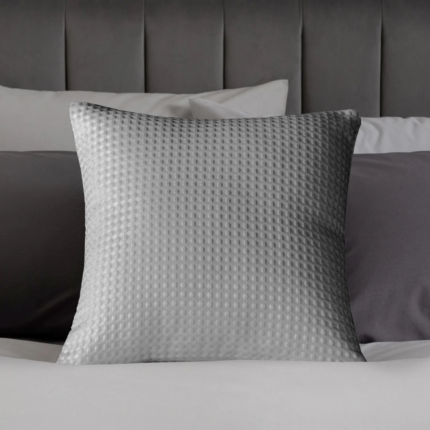 Velosso Luxury Waffle Jacquard 43cm x 43cm Cushion Cover - Silver - Image 2