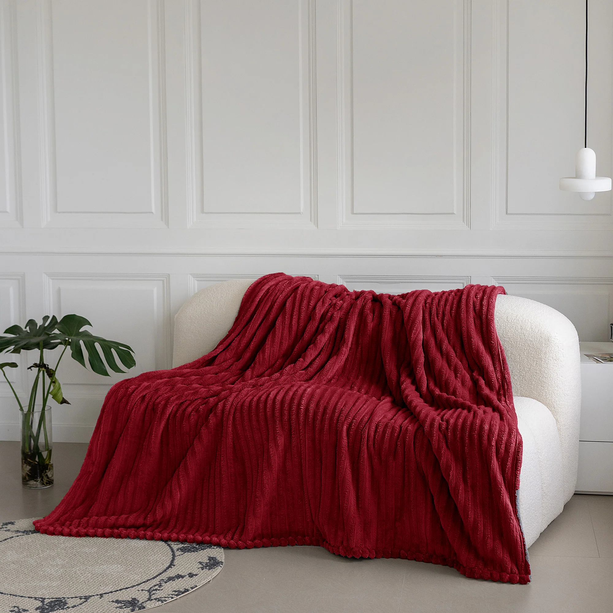 Velosso Red Super Chunky Cord Faux Mink Blanket - Image 3