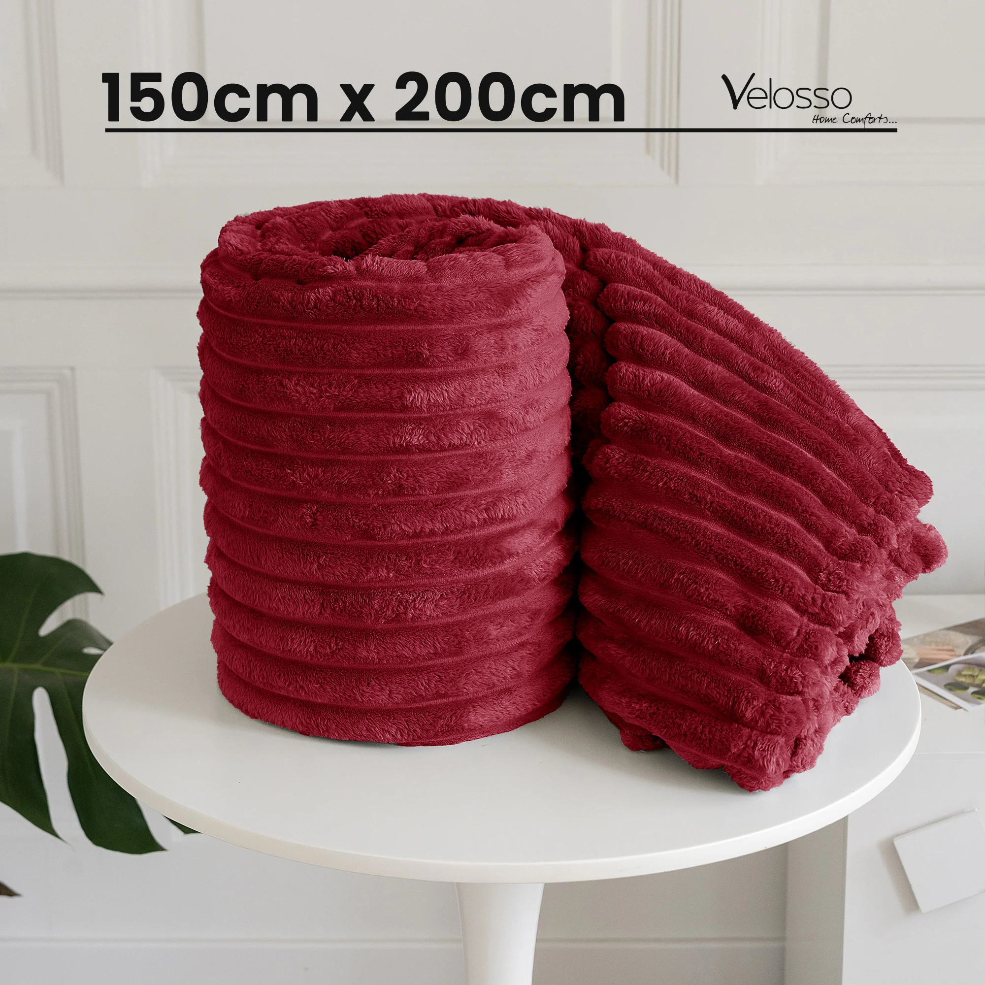 Velosso Red Super Chunky Cord Faux Mink Blanket - Image 6