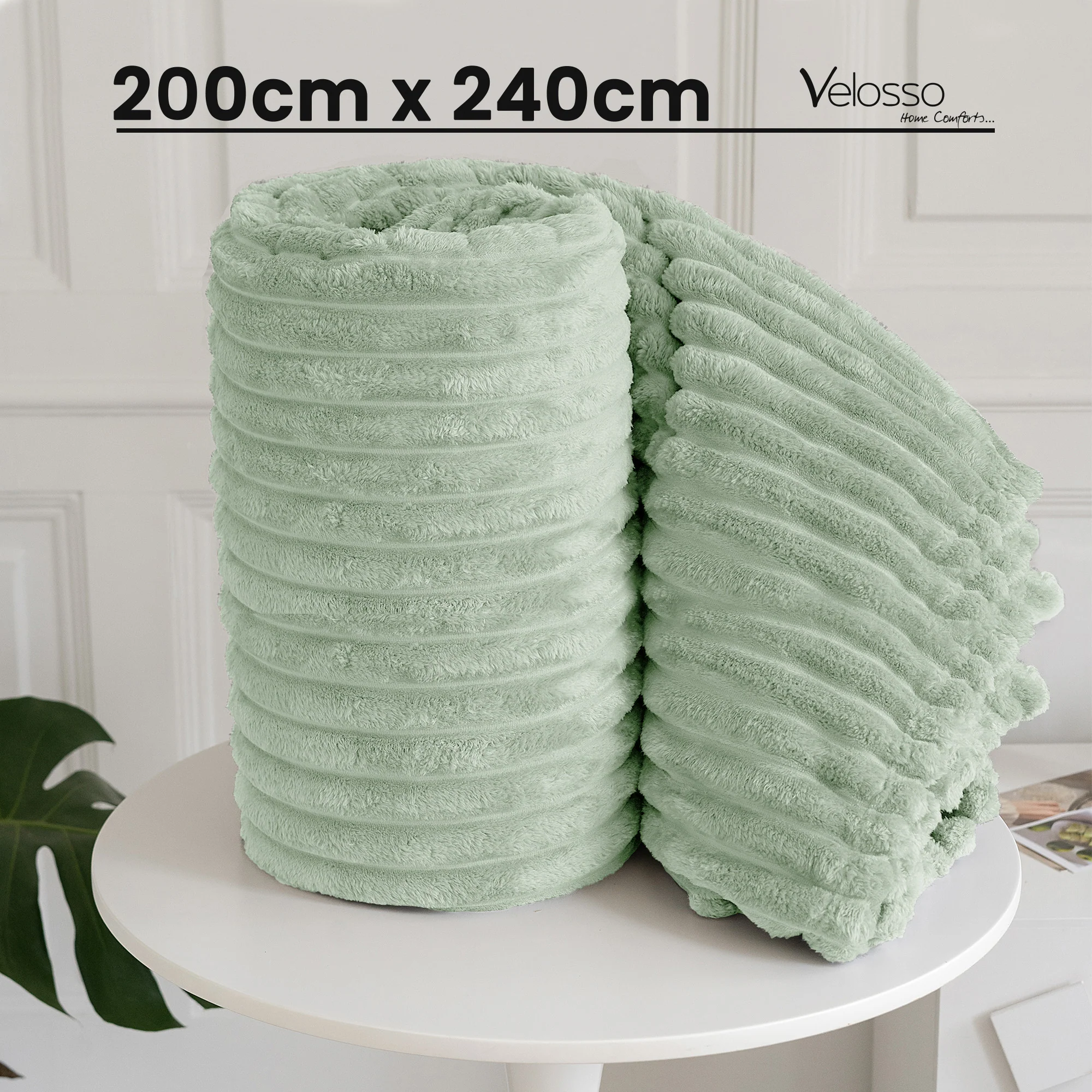 Velosso Sage Super Chunky Cord Faux Mink Blanket - Image 3