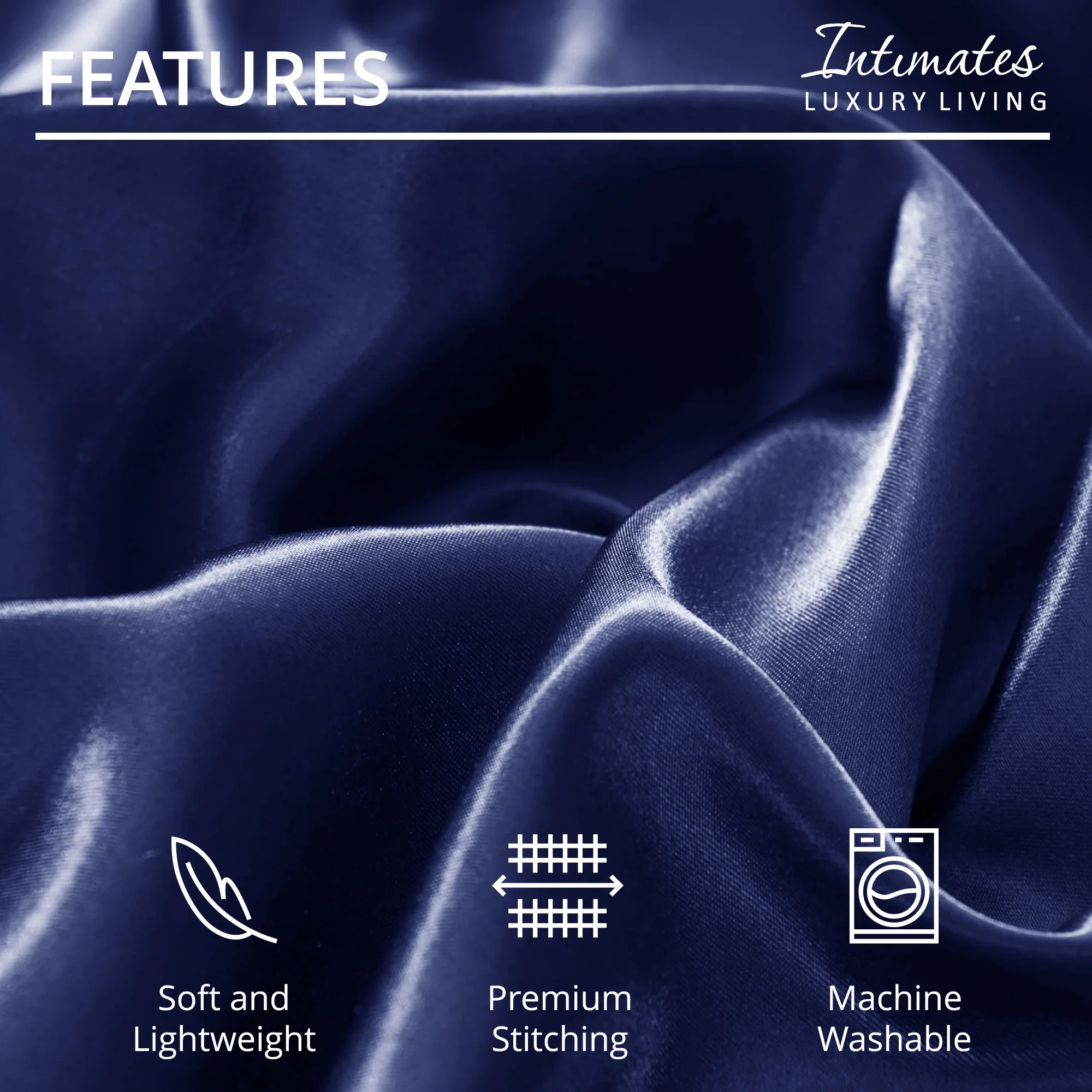 Velosso Satin Reversible Navy Blue Duvet Cover, Pillowcase & Fitted Sheet Set - Image 2