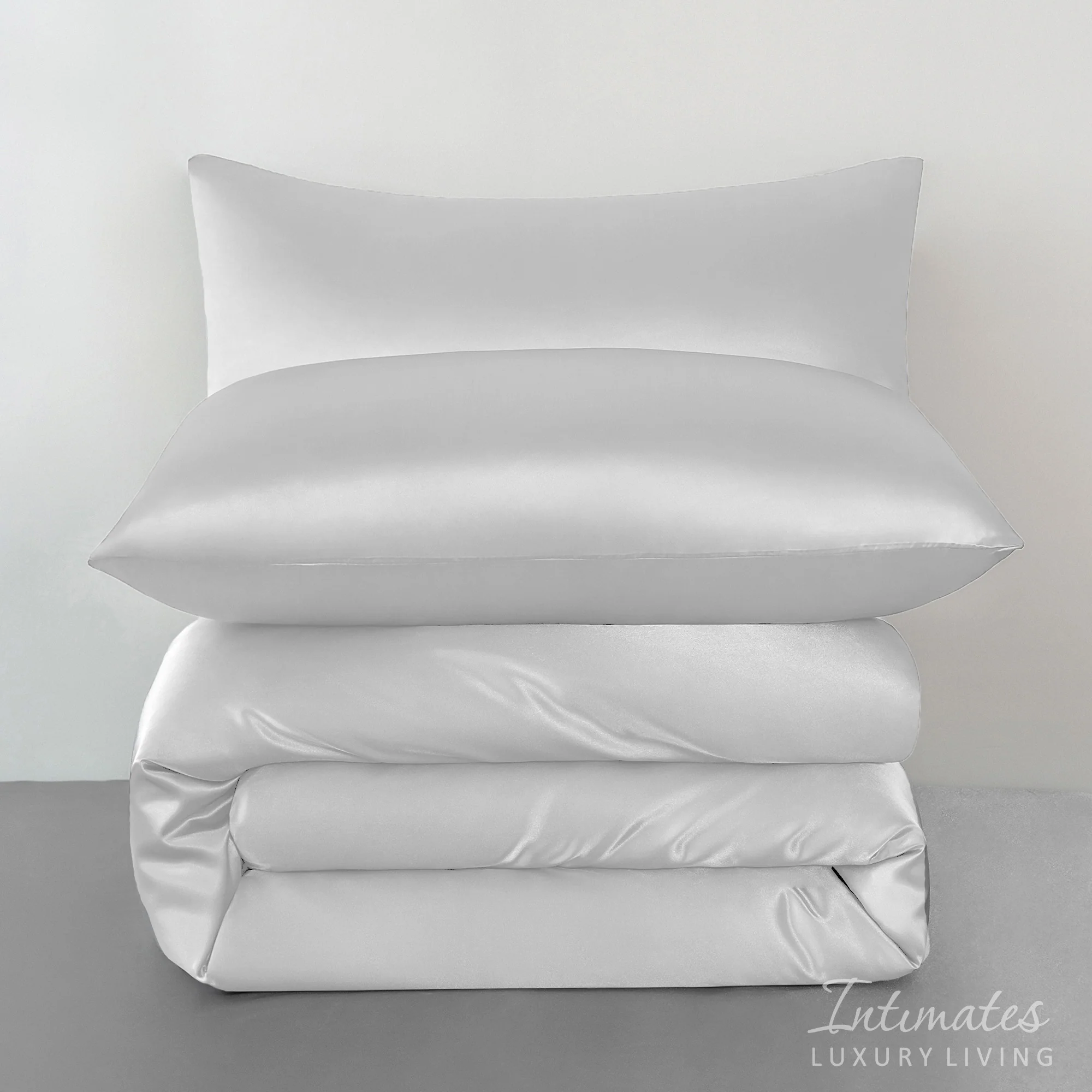 Velosso Satin Reversible White Duvet Cover, Pillowcase & Fitted Sheet Set - Image 4