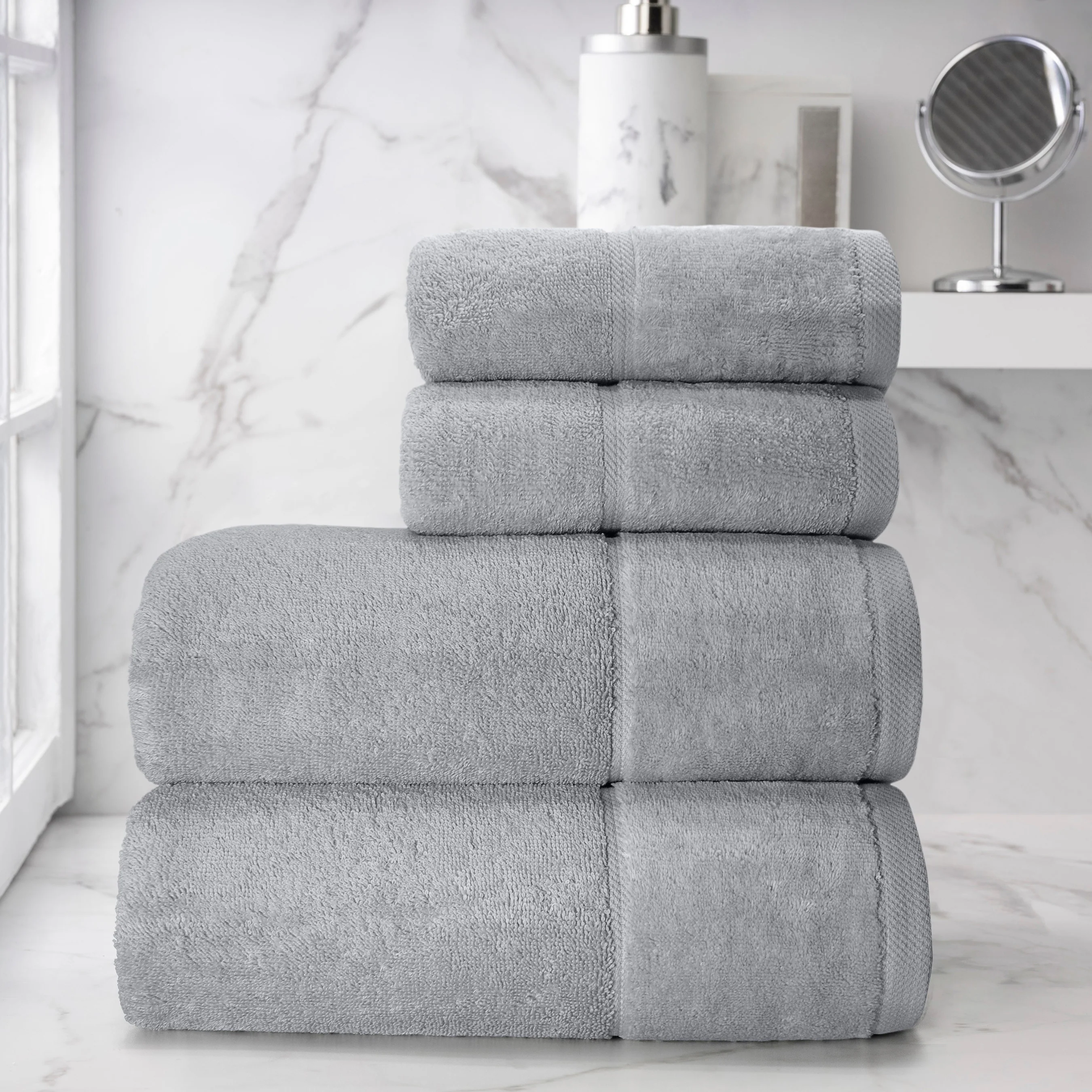Velosso Plush Velour Silver 4 Piece Bath Towel Bale Set