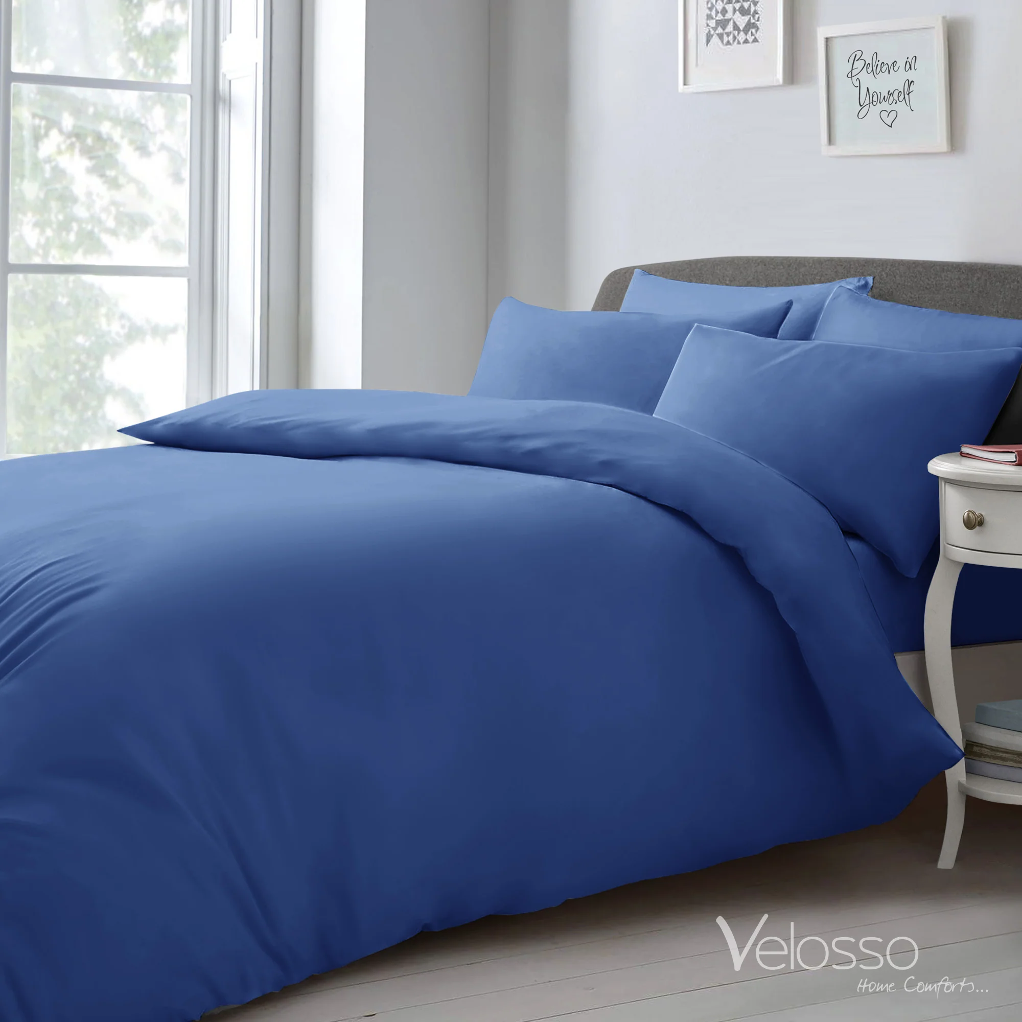 Velosso Super Soft Plain Microfibre Blue Duvet Cover & Pillowcase Set