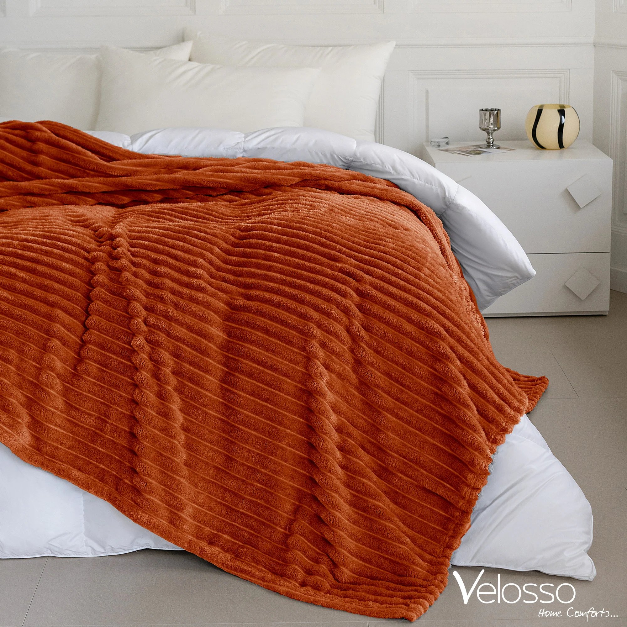 Velosso Orange Super Chunky Cord Faux Mink Blanket - Image 2