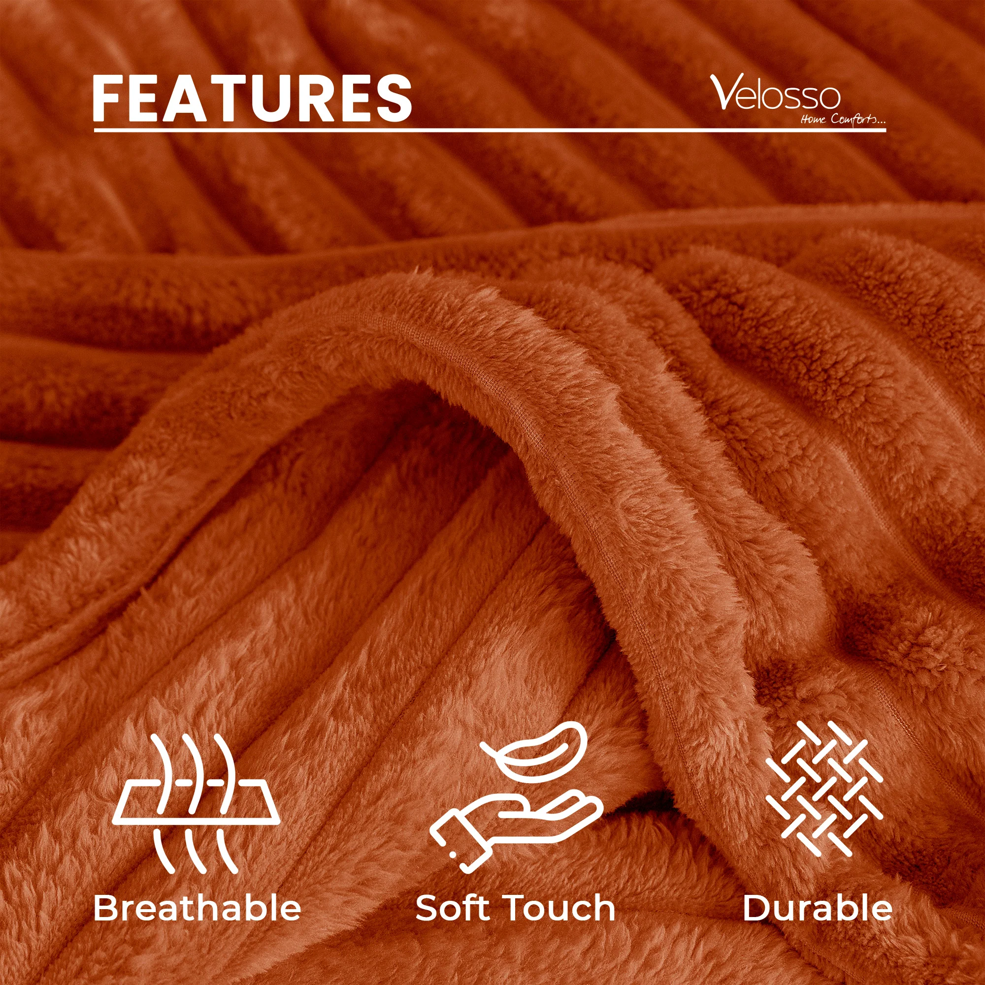 Velosso Orange Super Chunky Cord Faux Mink Blanket - Image 4
