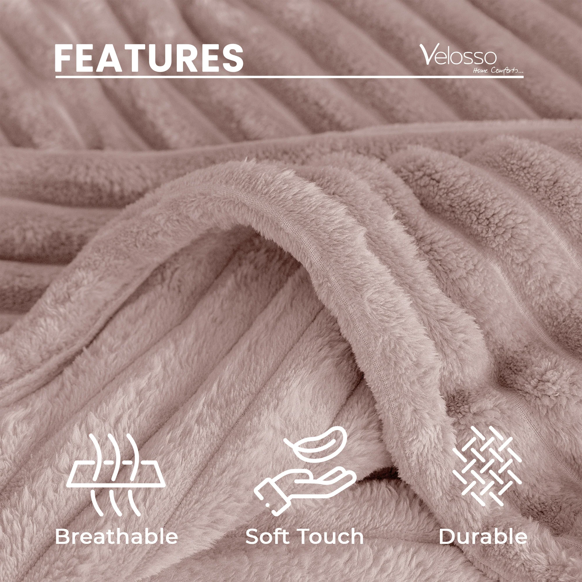 Velosso Blush Pink Super Chunky Cord Faux Mink Blanket - Image 4