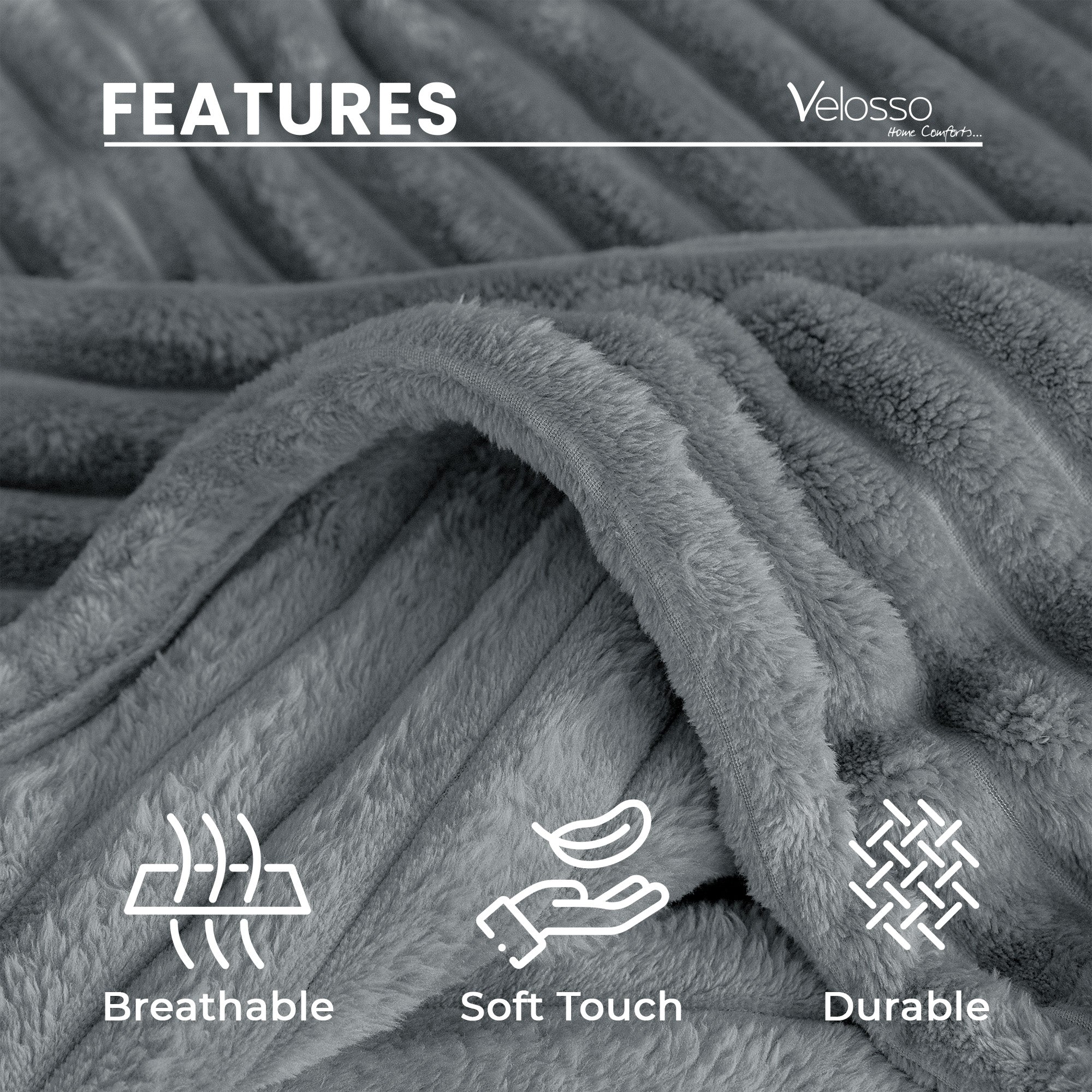 Velosso Silver Super Chunky Cord Faux Mink Blanket - Image 4