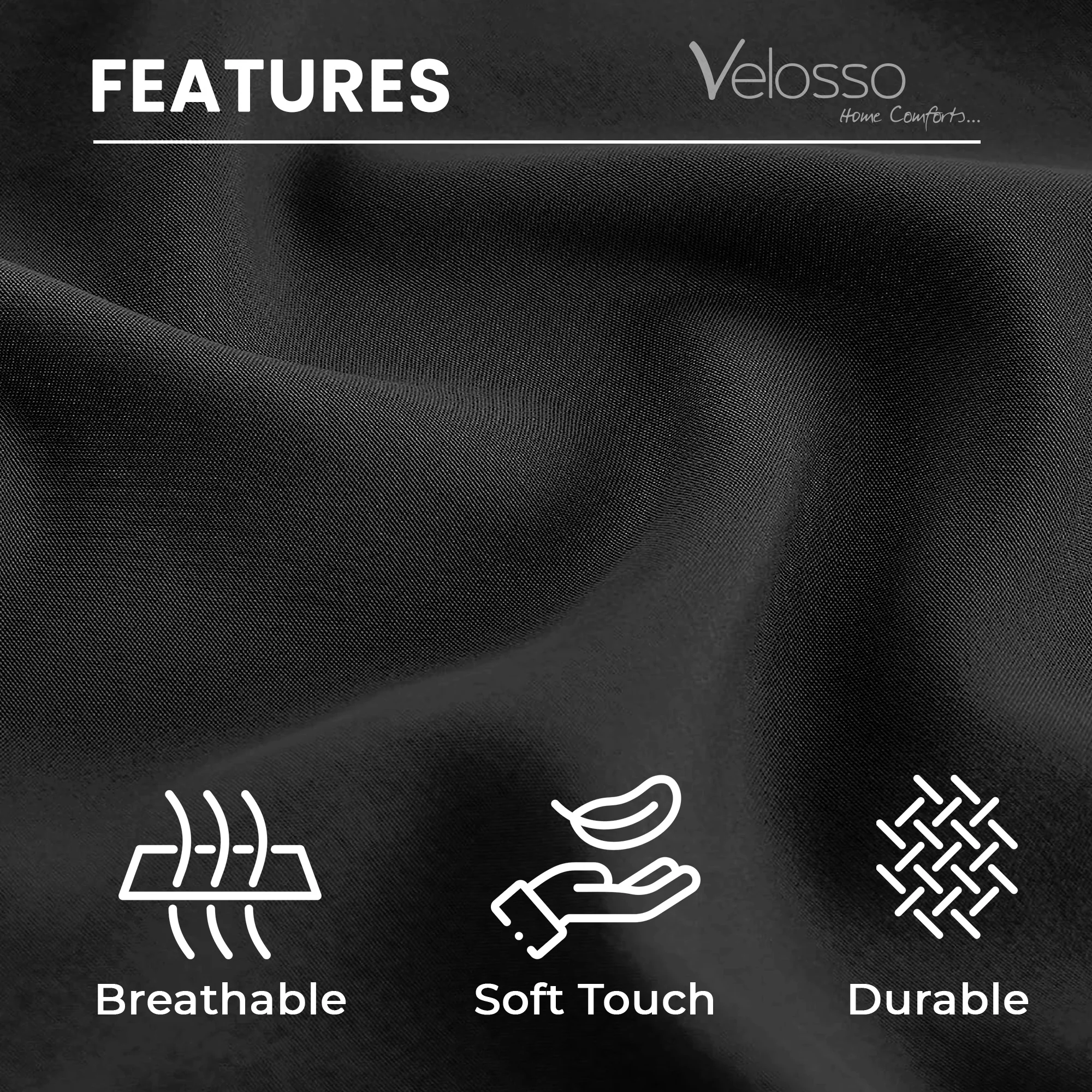 Velosso Super Soft 2 Pack Plain Black Microfibre Pillowcases - Image 2