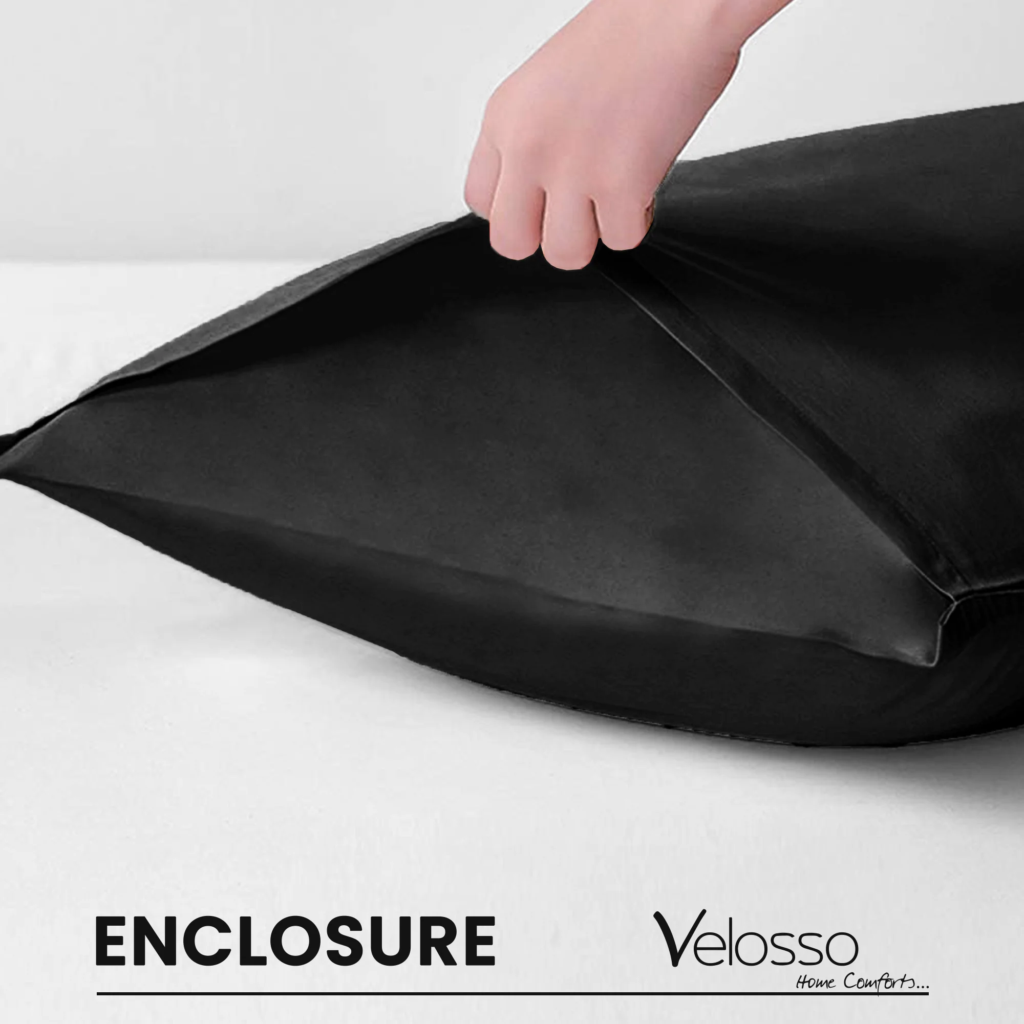 Velosso Super Soft 2 Pack Plain Black Microfibre Pillowcases - Image 3