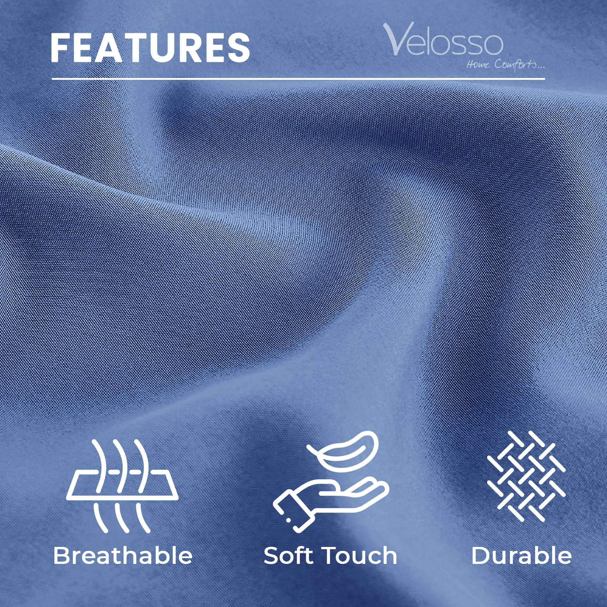 Velosso Super Soft 2 Pack Plain Blue Microfibre Pillowcases - Image 2