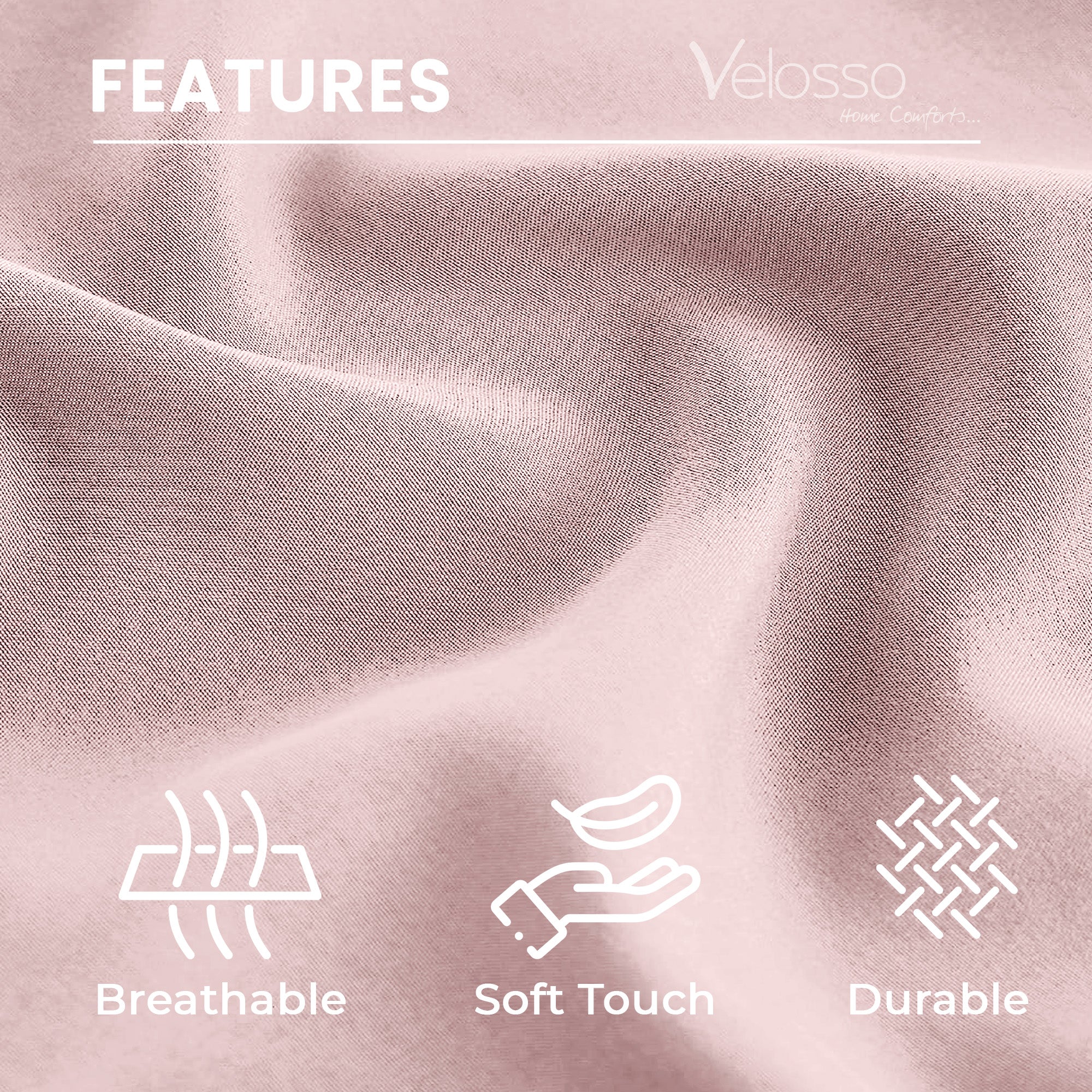 Velosso Super Soft 2 Pack Plain Pink Microfibre Pillowcases - Image 2