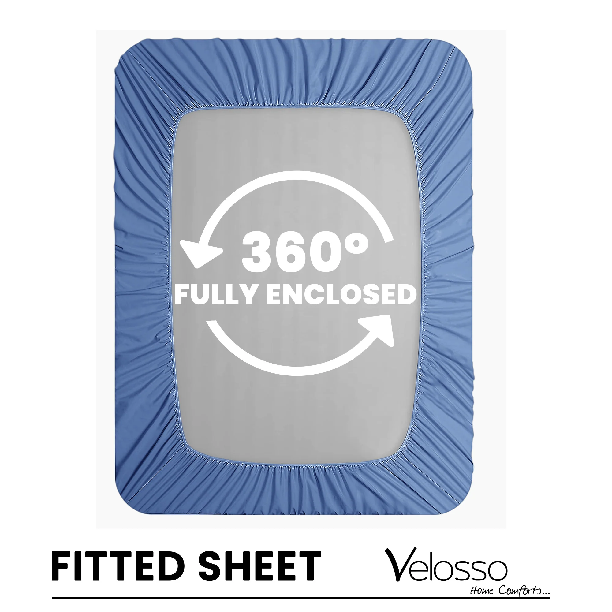 Velosso Super Soft Plain Blue Microfibre Fitted Sheet - Image 4