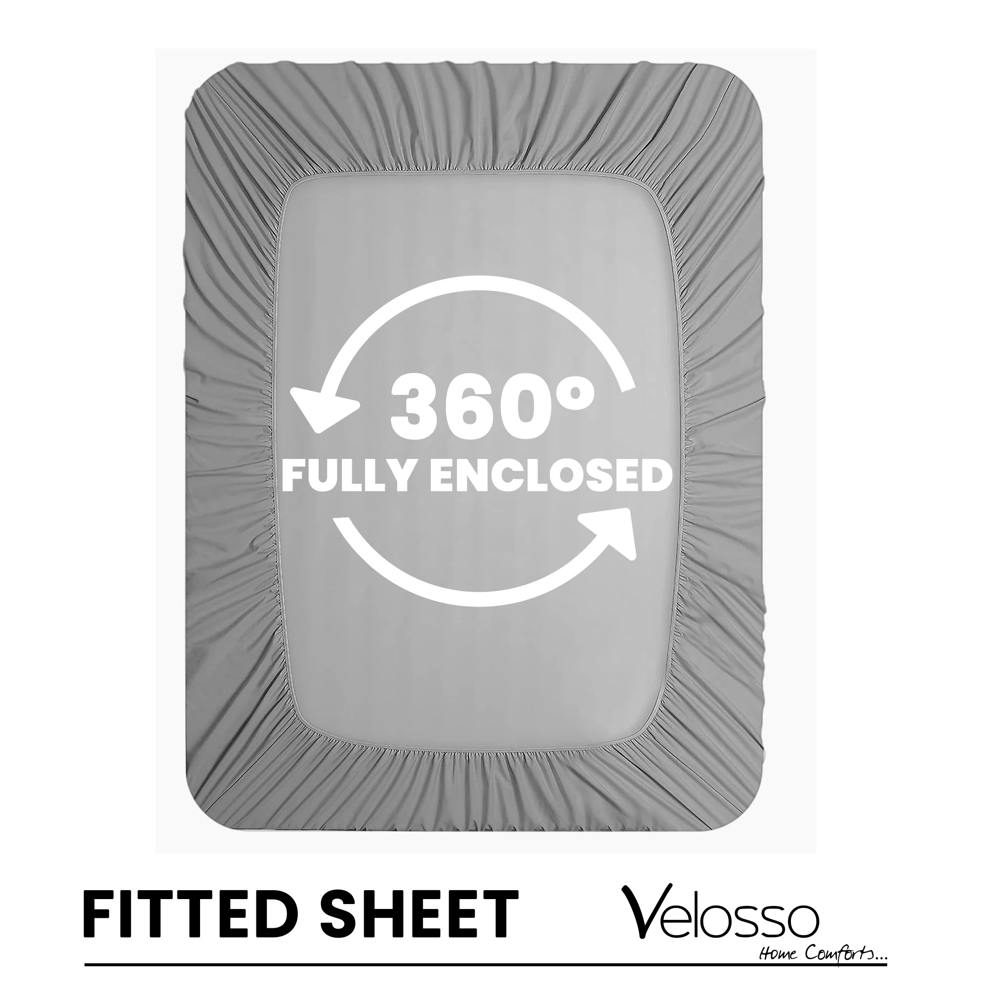 Velosso Super Soft Plain Grey Microfibre Fitted Sheet - Image 3