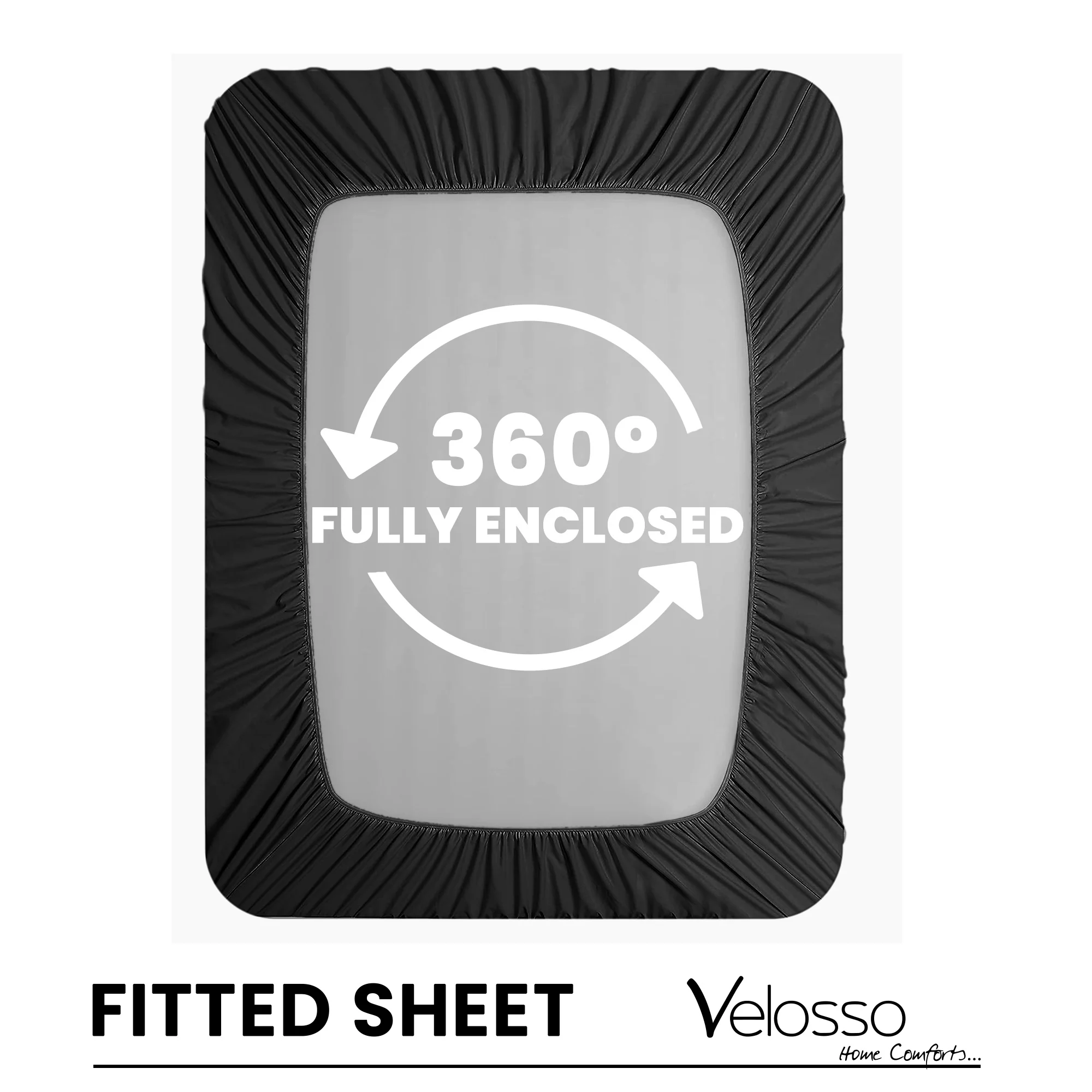 Velosso Super Soft Plain Black Microfibre Fitted Sheet - Image 3