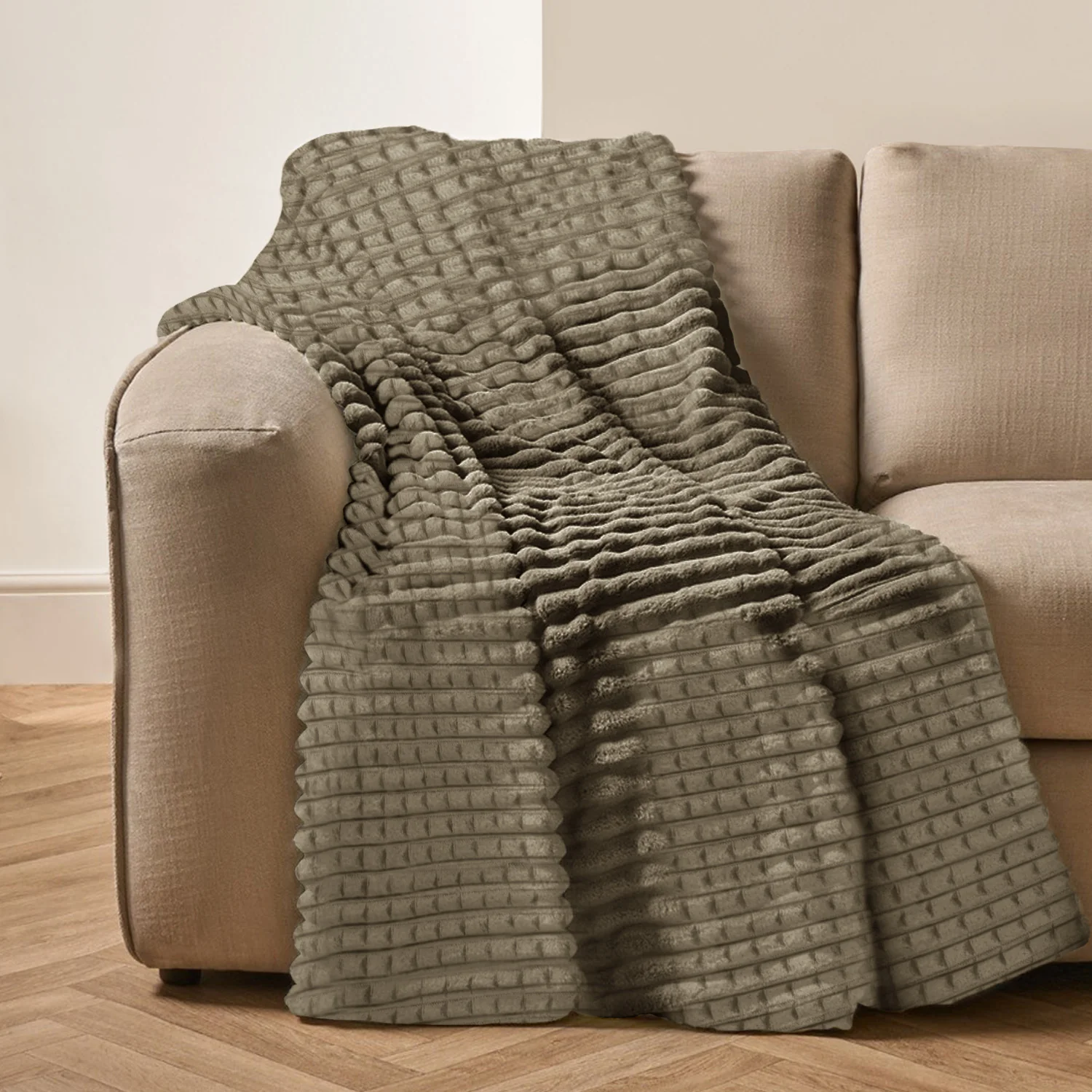 Velosso Super Chunky Waffle Plush Soft Blanket - Mink - Image 3