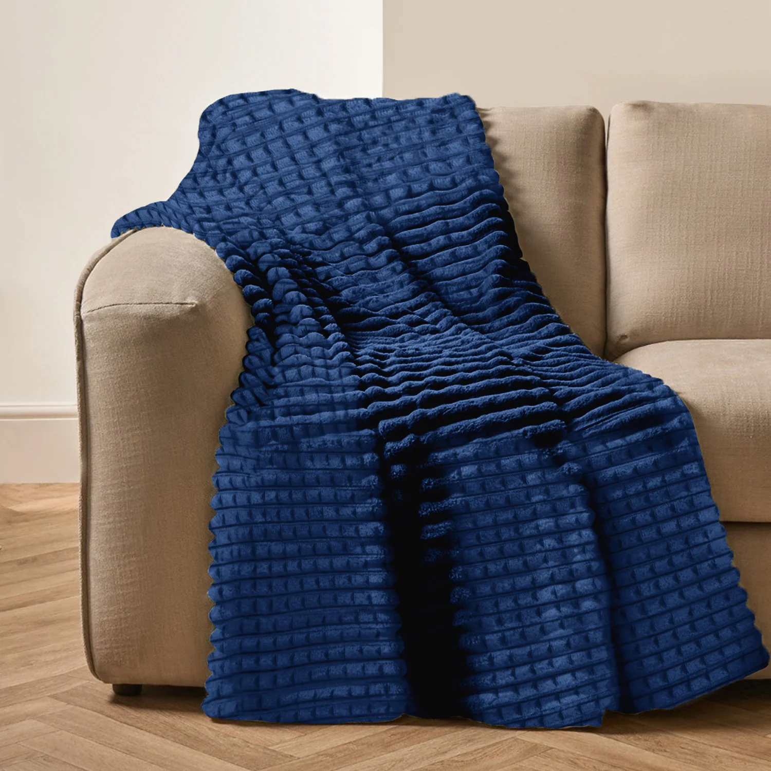 Velosso Super Chunky Waffle Plush Soft Blanket - Navy - Image 3