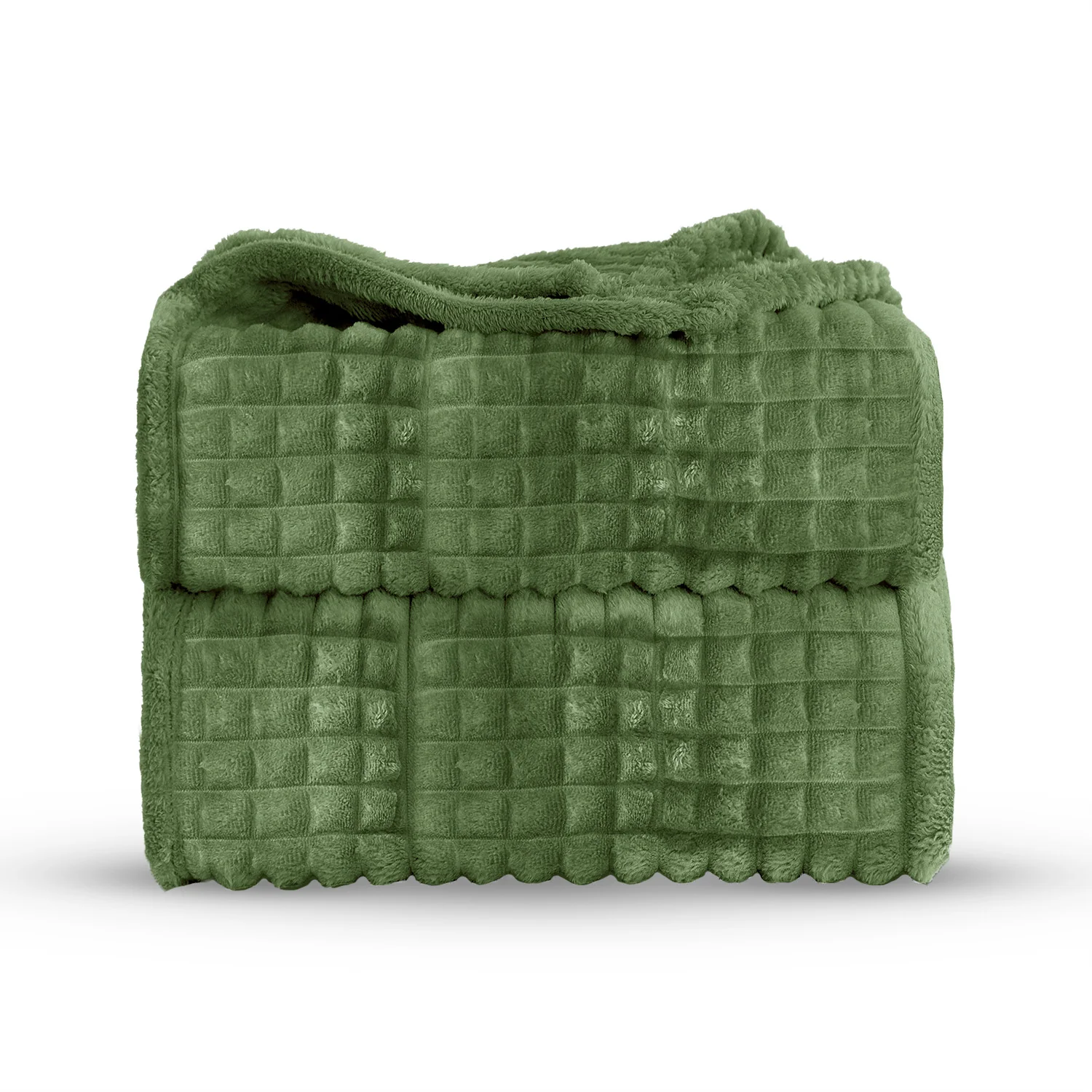 Velosso Super Chunky Waffle Plush Soft Blanket - Olive - Image 2