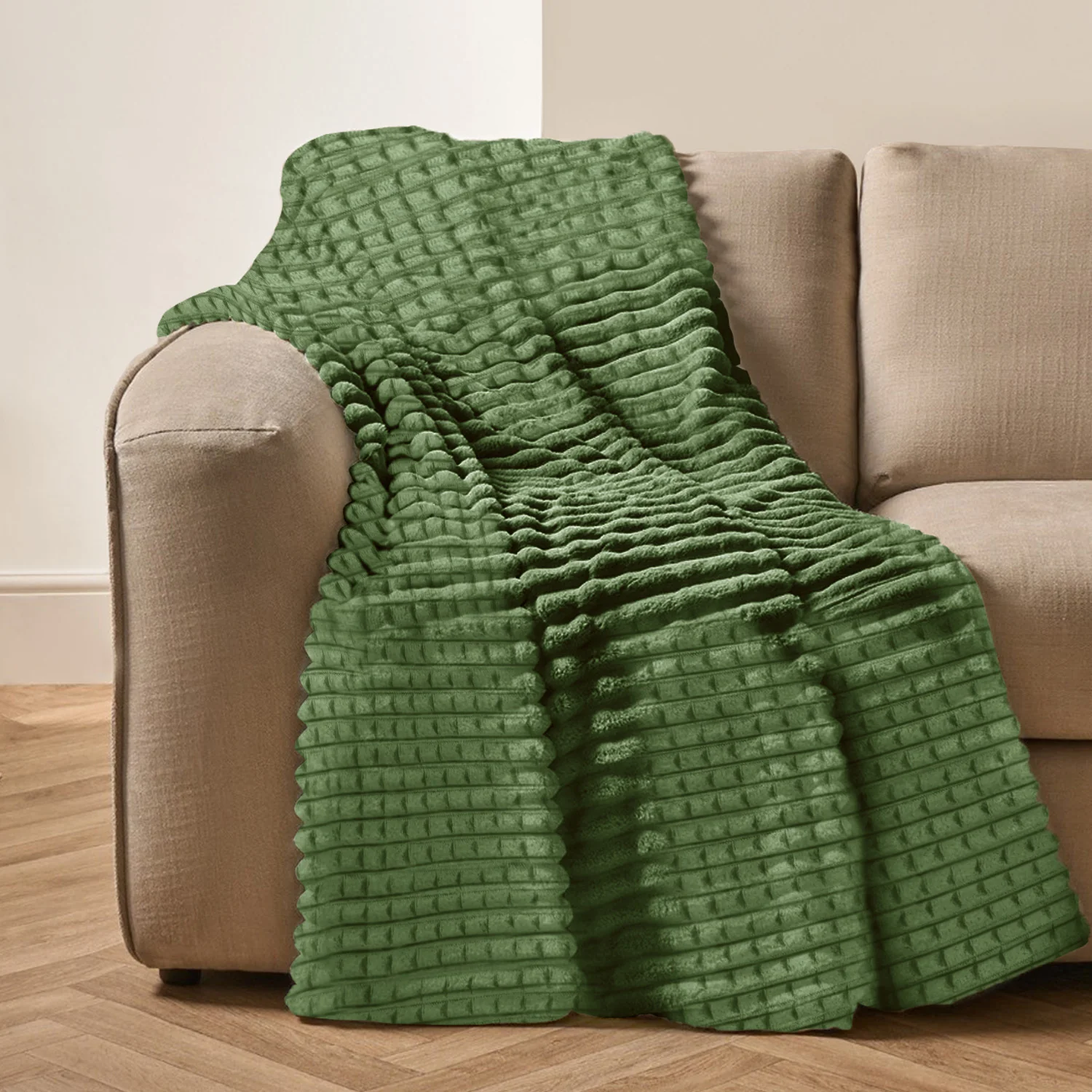 Velosso Super Chunky Waffle Plush Soft Blanket - Olive - Image 3