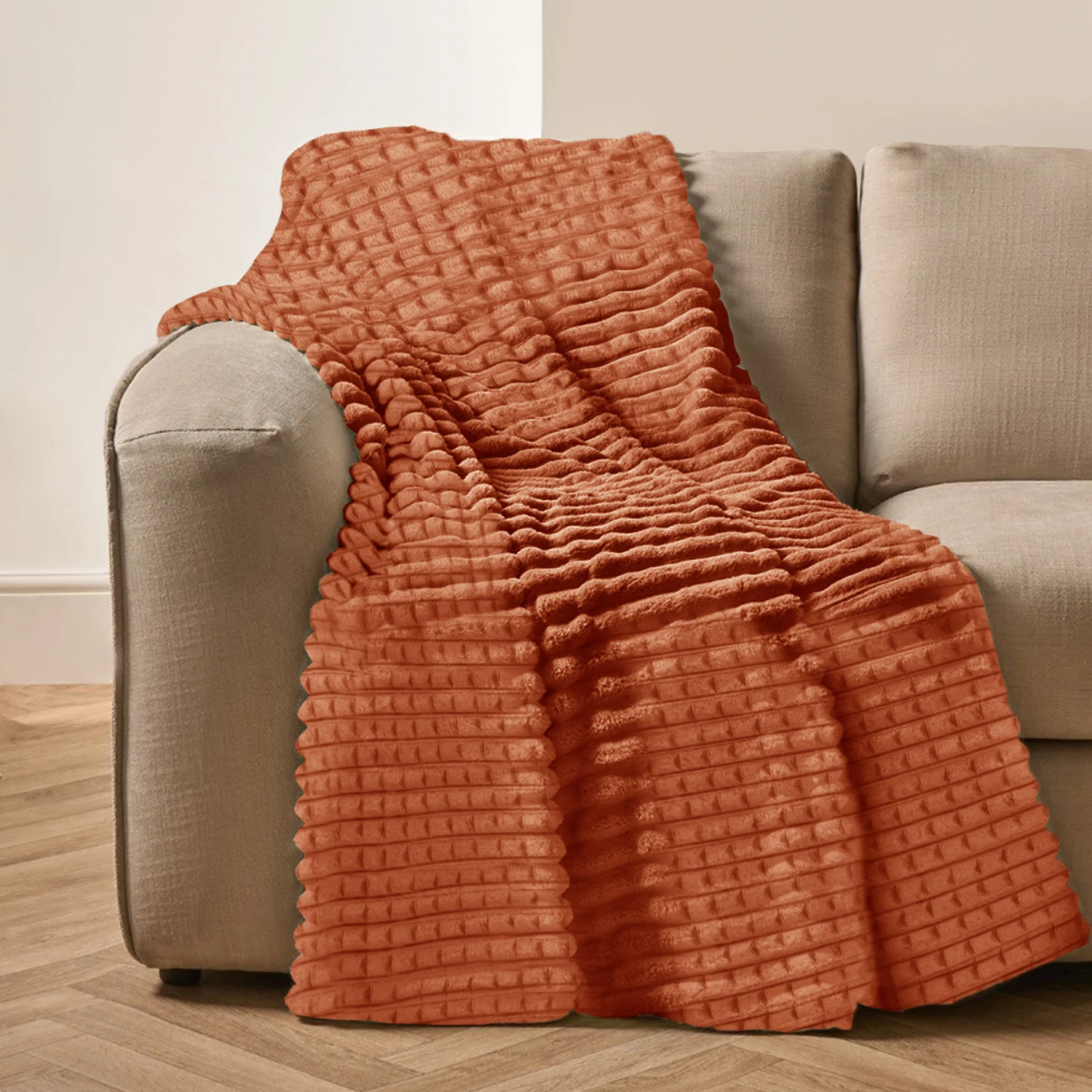Velosso Super Chunky Waffle Plush Soft Blanket - Rust - Image 3