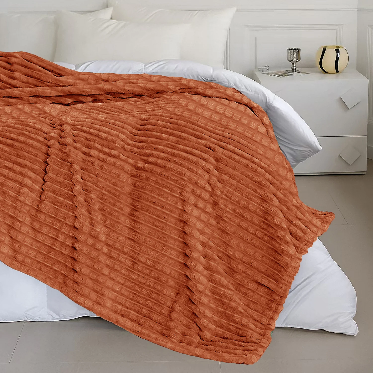 Velosso Super Chunky Waffle Plush Soft Blanket - Rust - Image 5