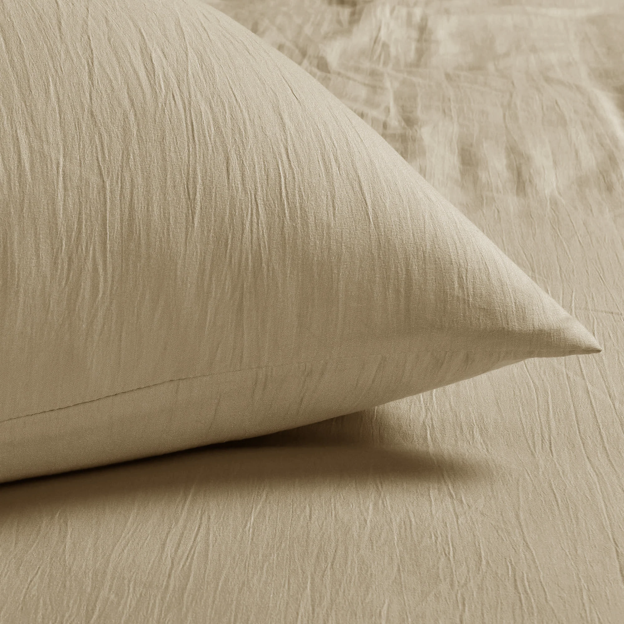 Velosso Washed Linen Look Beige Fitted Sheet - Image 2