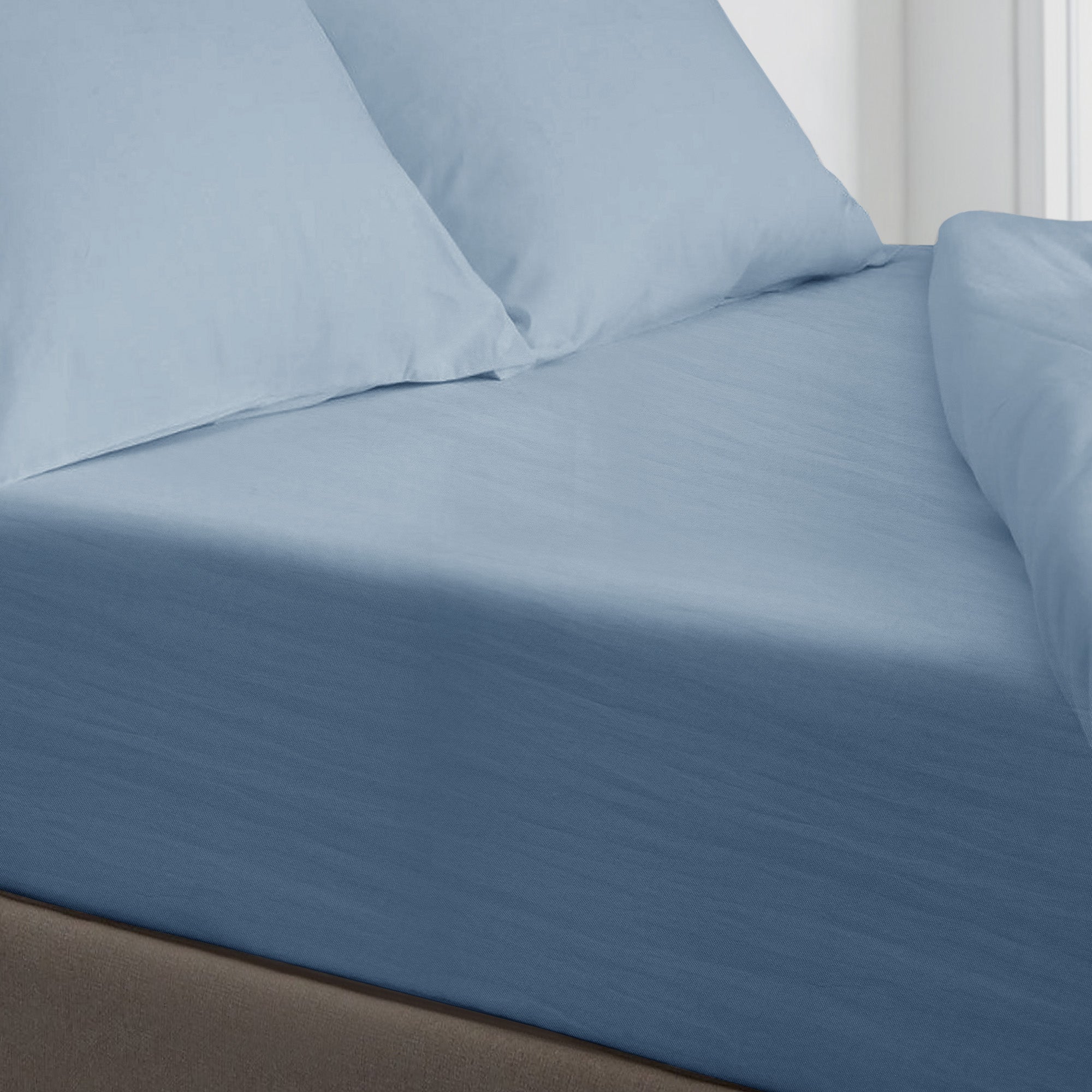 Velosso Washed Linen Look Blue Fitted Sheet