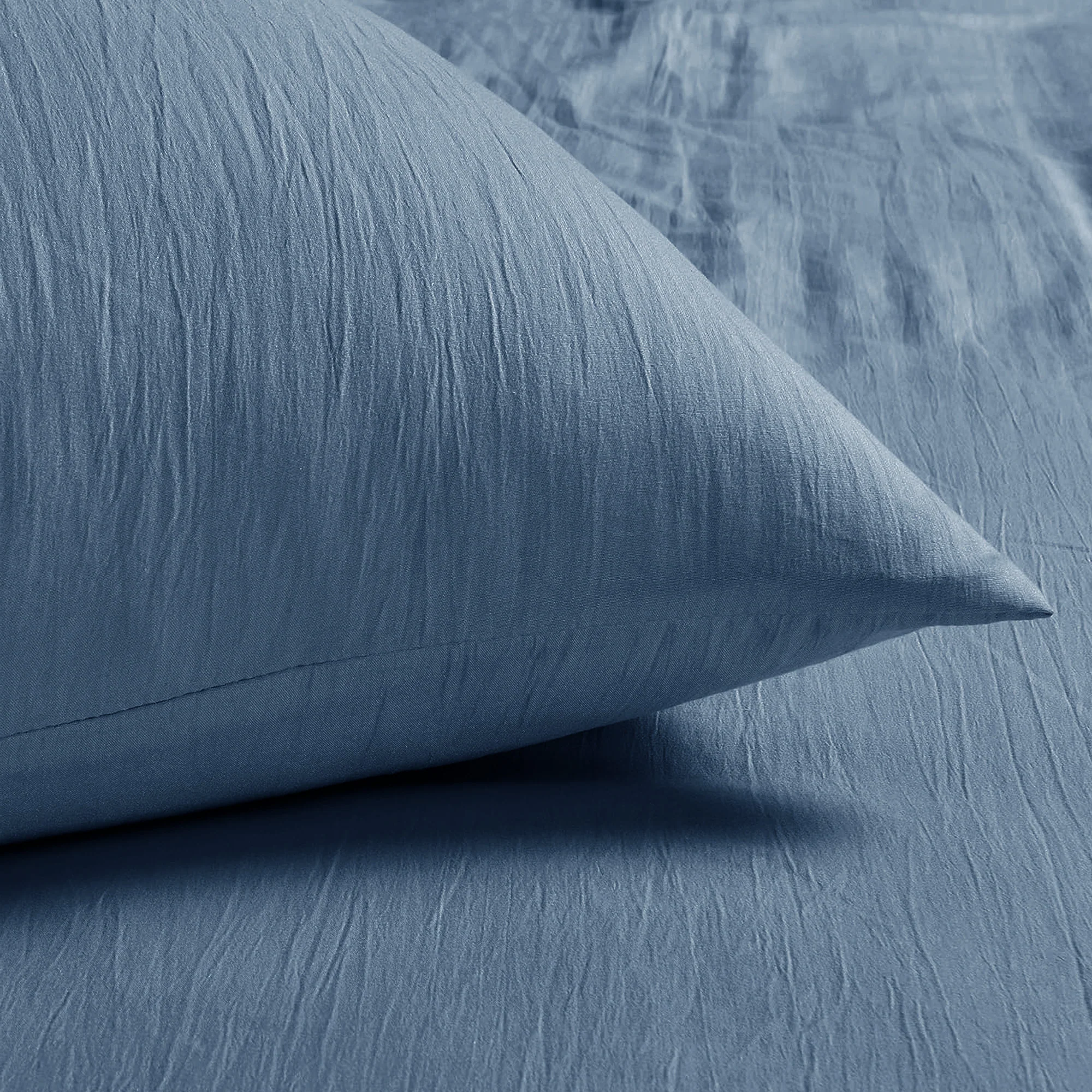 Velosso Washed Linen Look Blue Fitted Sheet - Image 2