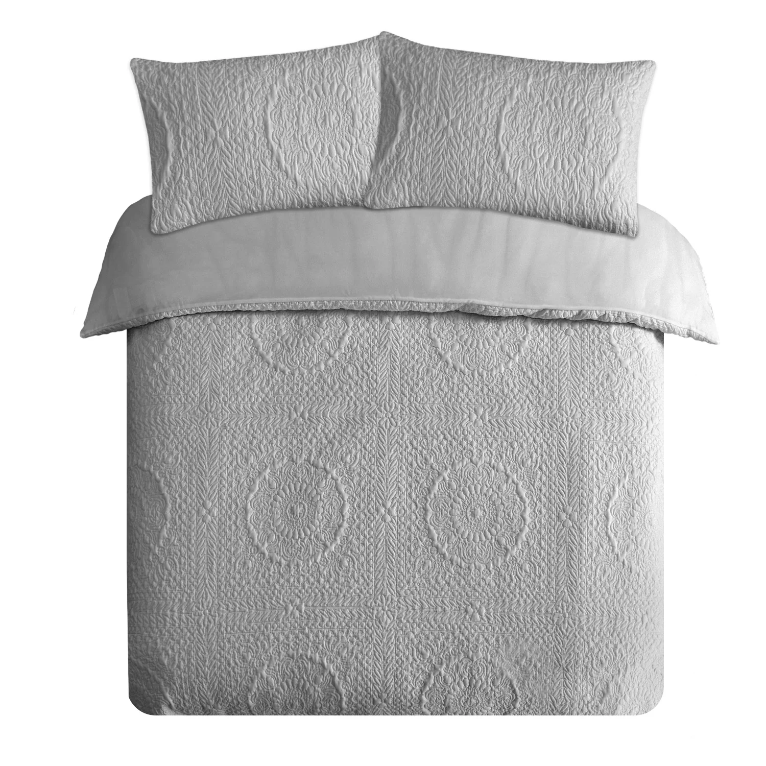 Velosso Winchester Pinsonic Quilted Duvet Cover & Pillowcase Set - Grey - Image 2