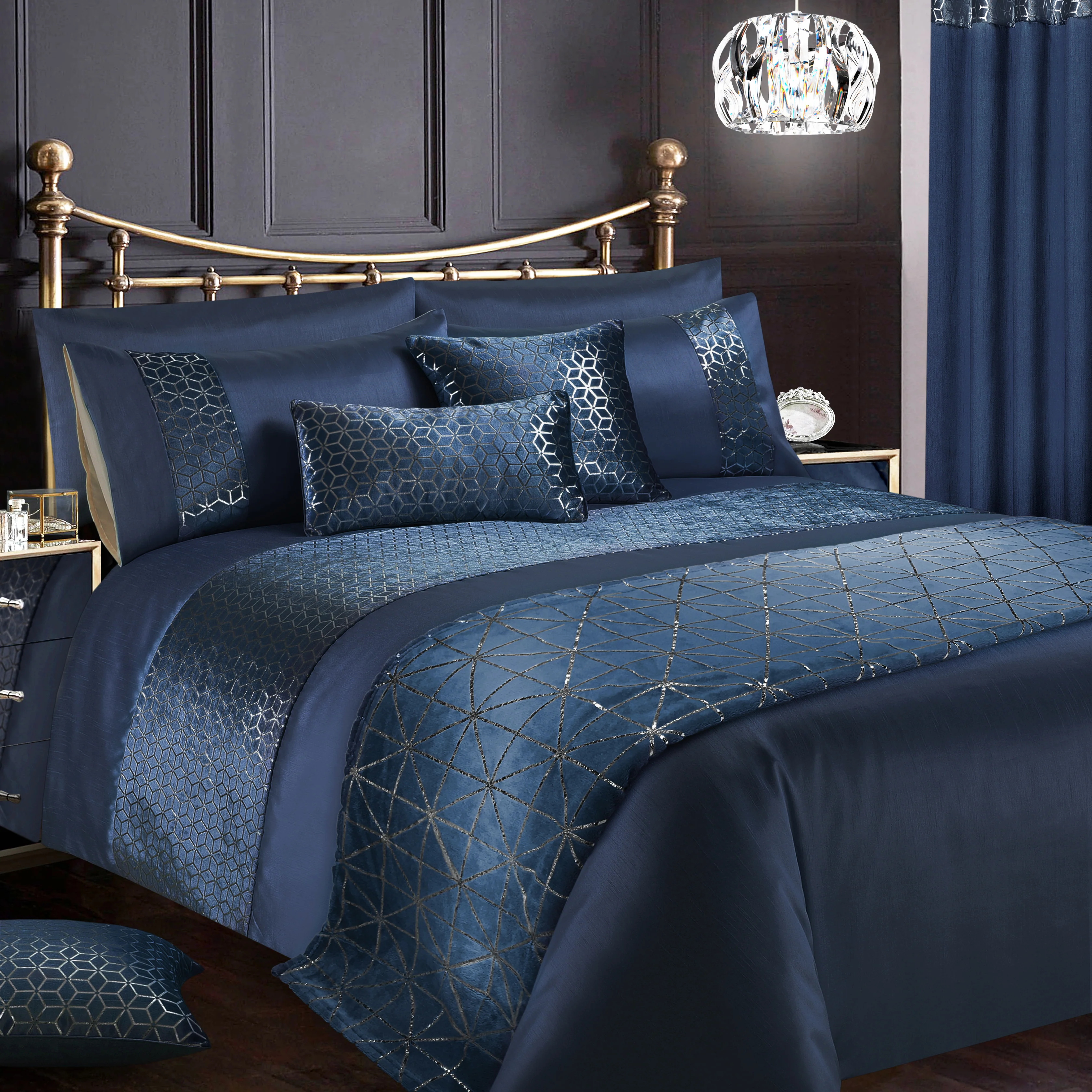 Intimates Vera Crushed Velvet Navy Blue Duvet Cover & Pillowcase Set
