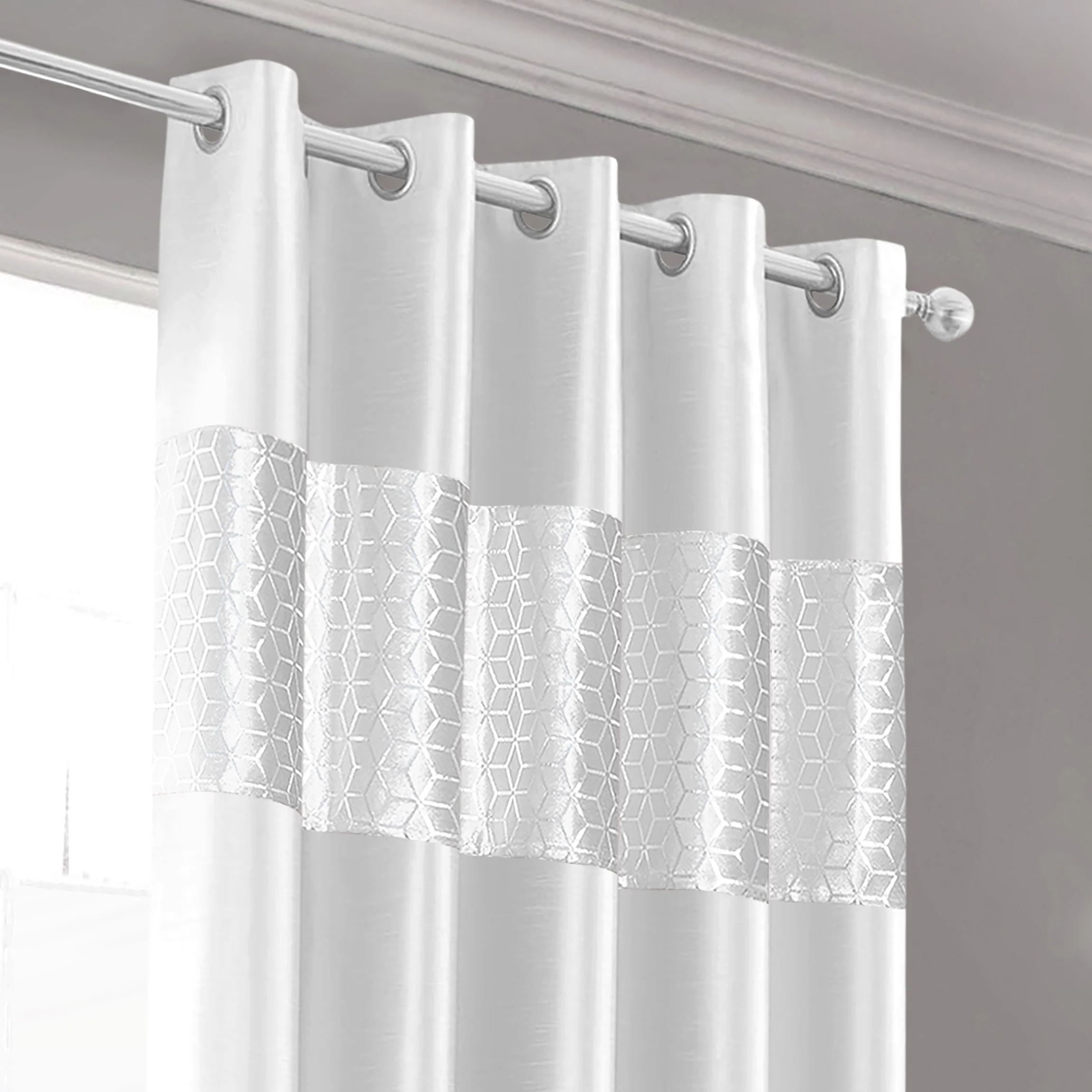 Intimates Vera White Faux Silk Crushed Velvet Ready Made Eyelet Curtains