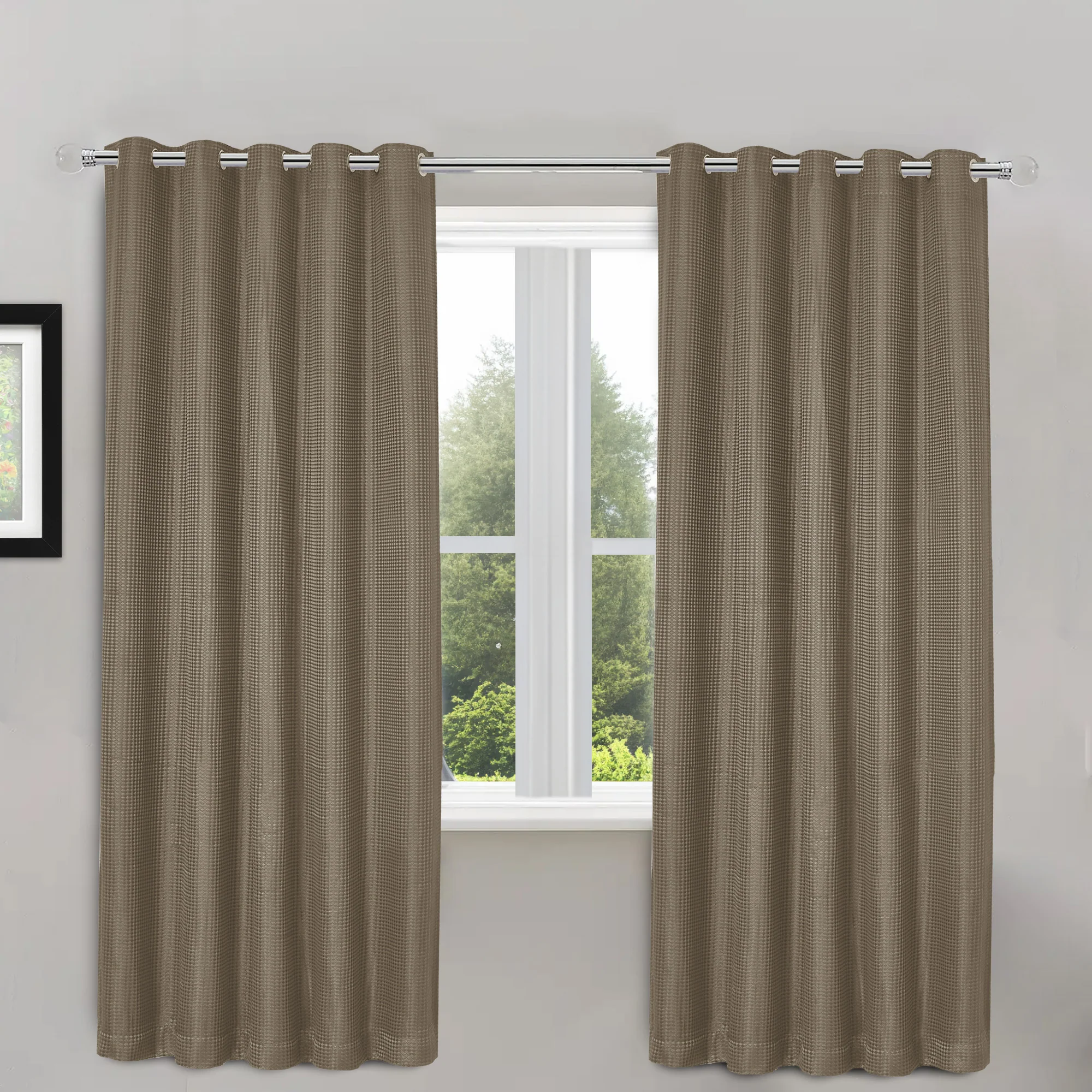 Velosso Waffle Weave Natural Total Blackout Jacquard Eyelet Header Curtains - Image 3