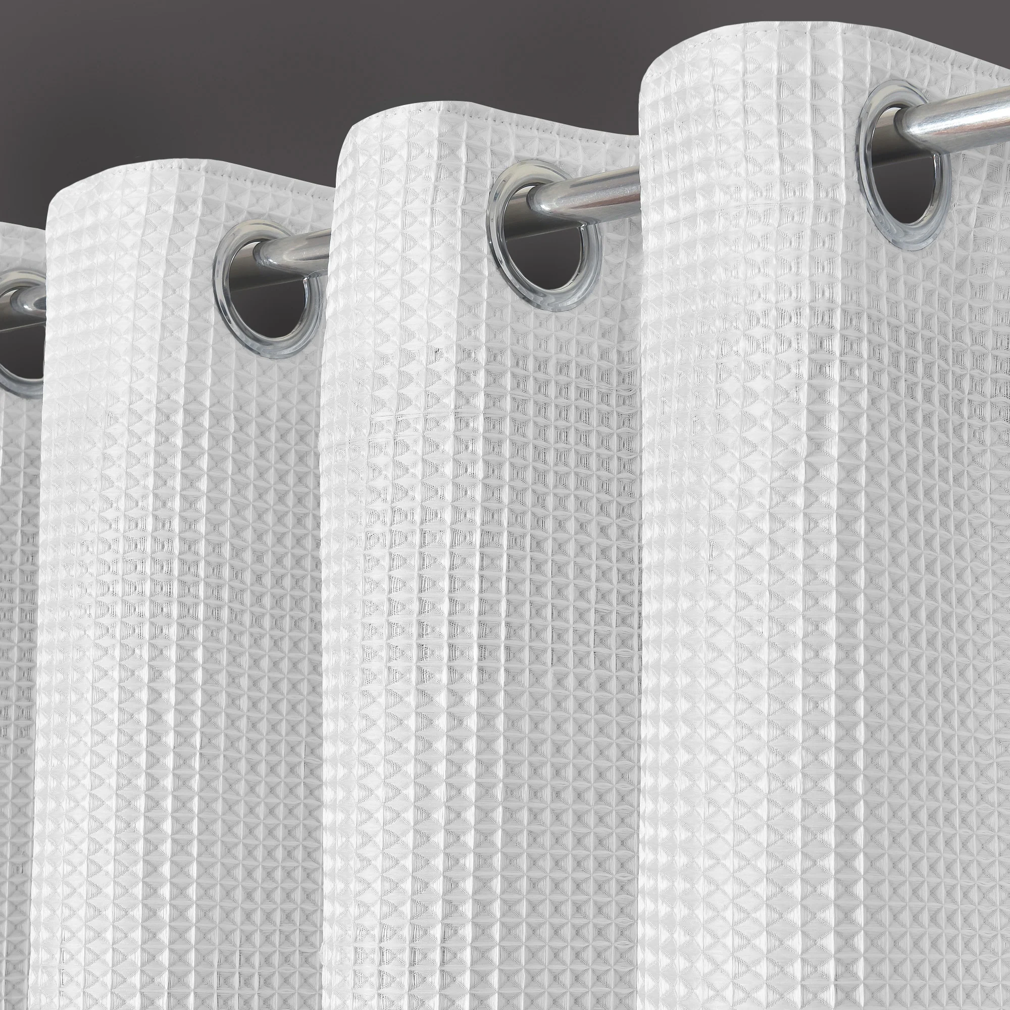 Velosso Waffle Weave White Total Blackout Jacquard Eyelet Header Curtains