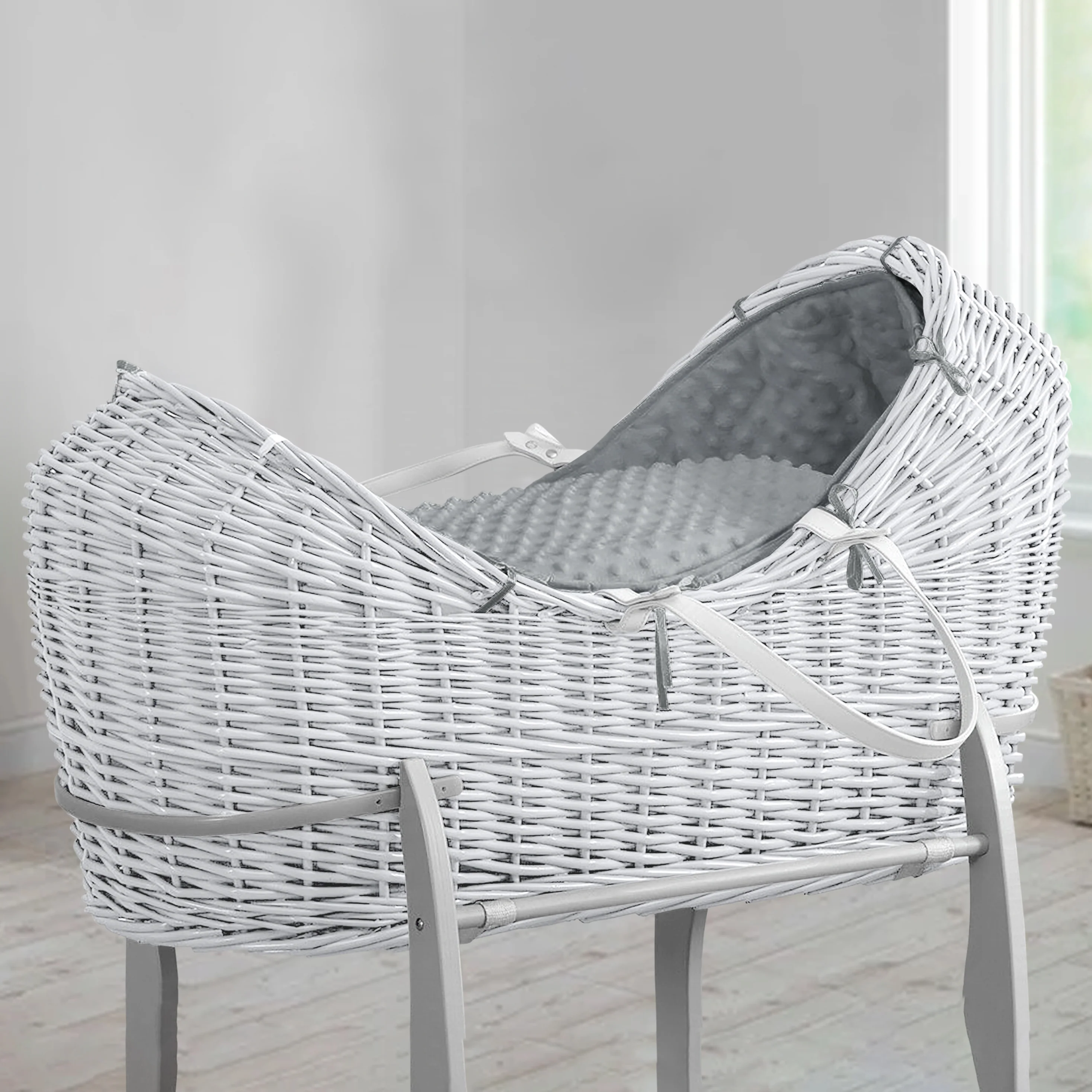 My Little World White Pod Basket & Grey Popcorn Dressing