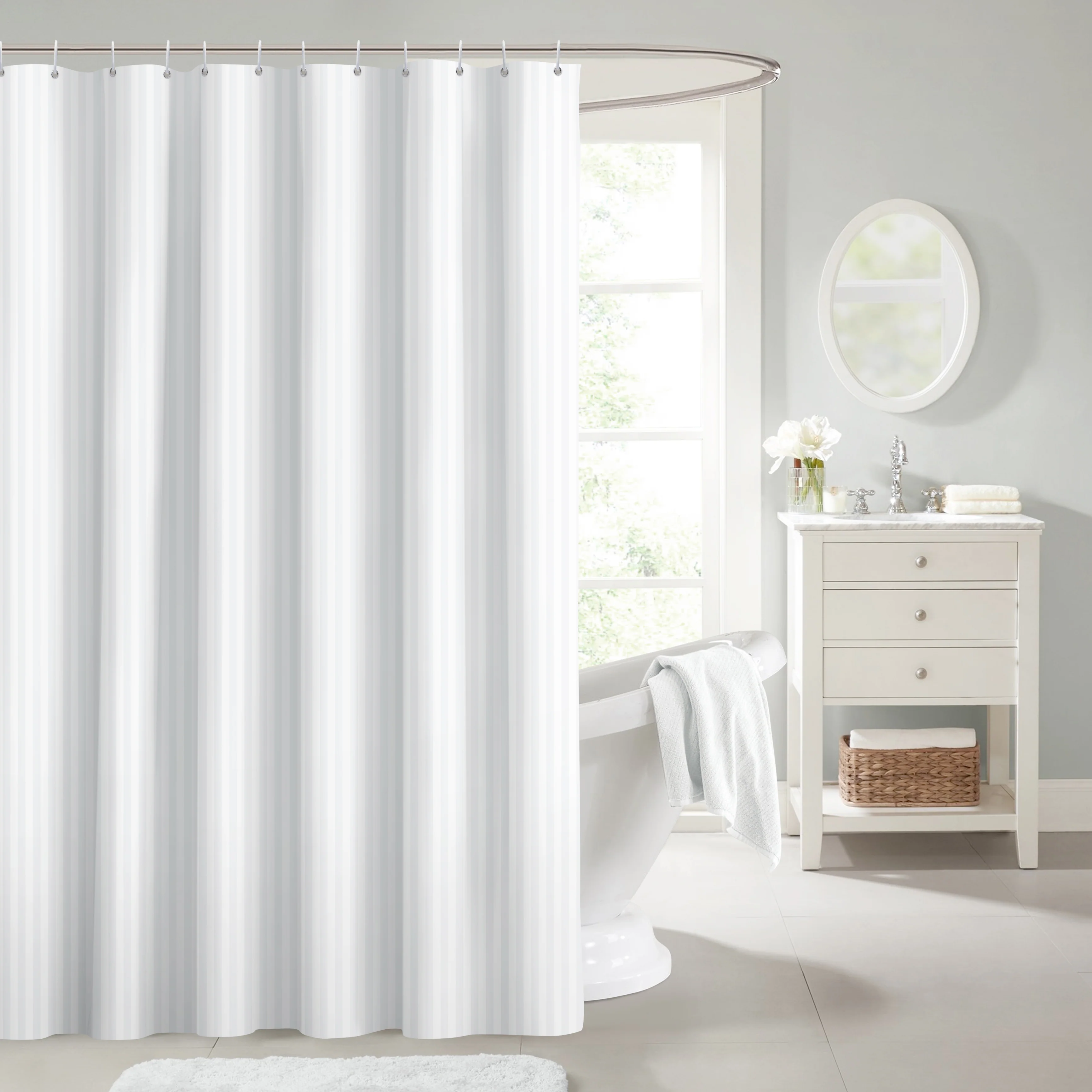 Velosso White Striped Shower Curtain